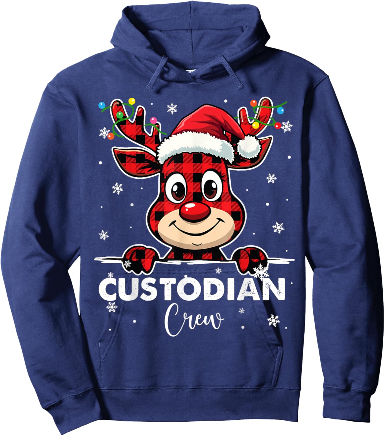 Funny Red Plaid Reindeer Custodian Crew Christmas Merry Xmas Hoodie - Hoodie | Navy