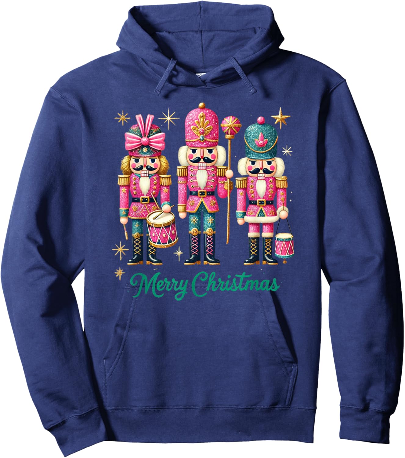 Preppy Pink Nut cracker Merry Christmas Cute Xmas Nutcracker Hoodie - Hoodie | Navy
