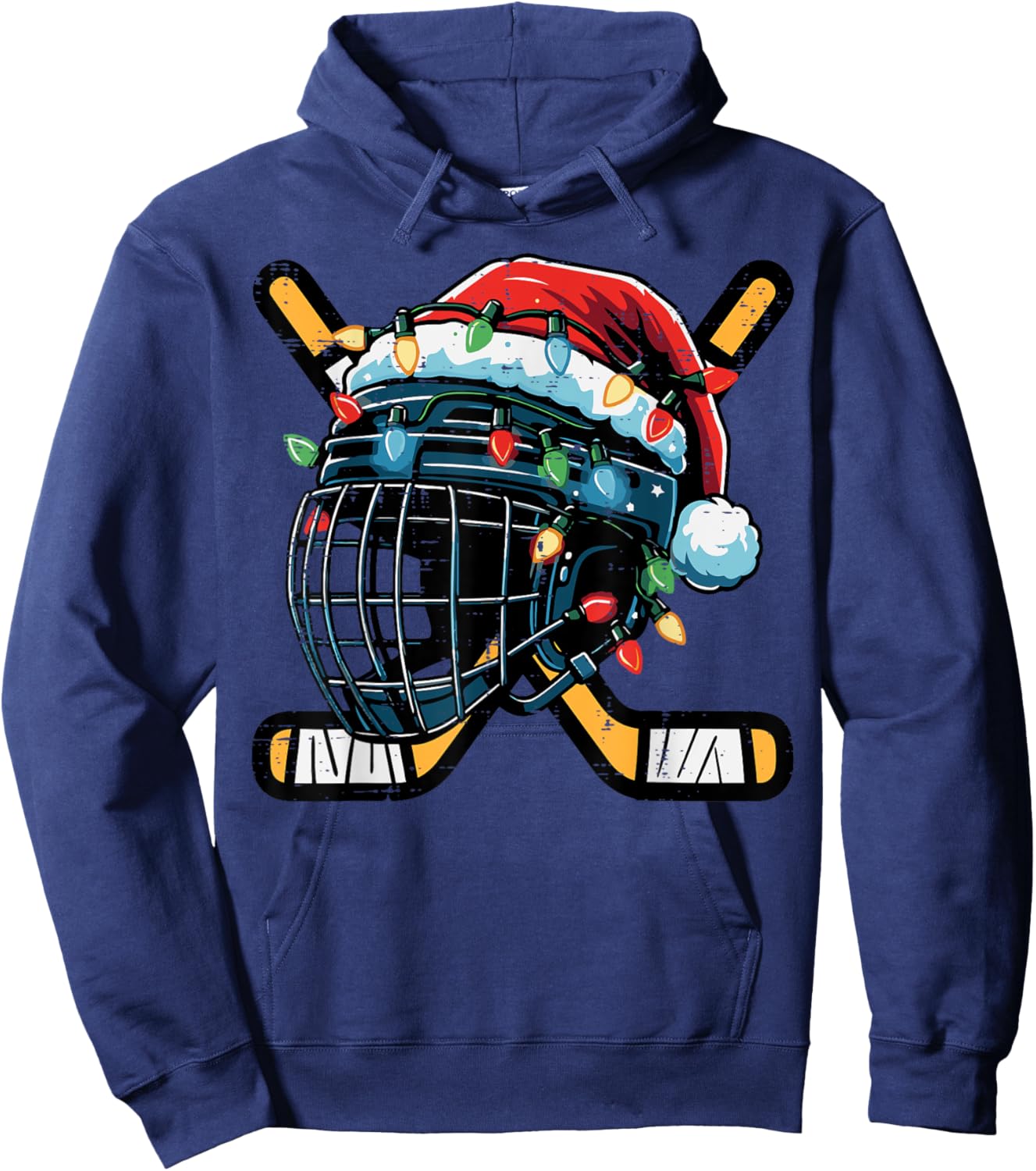 Christmas Ice Hockey Helmet Santa Xmas Men Boys Kids Teen Hoodie - Hoodie | Navy