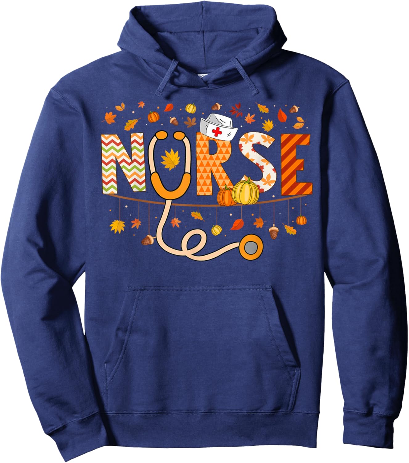 Nurse Thanksgiving Health Worker Nursing Fall Nurse Thankful Hoodie - Hoodie | Navy