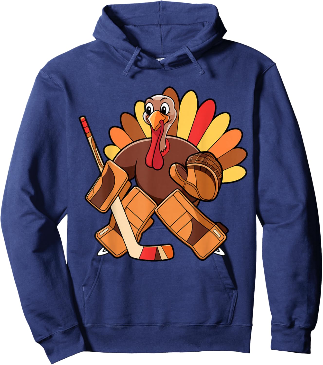 Hockey Team Kids Boys Girls Youth Men Women Mom Thanksgiving Turkey Ice Hockey Goalie Hoodie - Hoodie | Navy