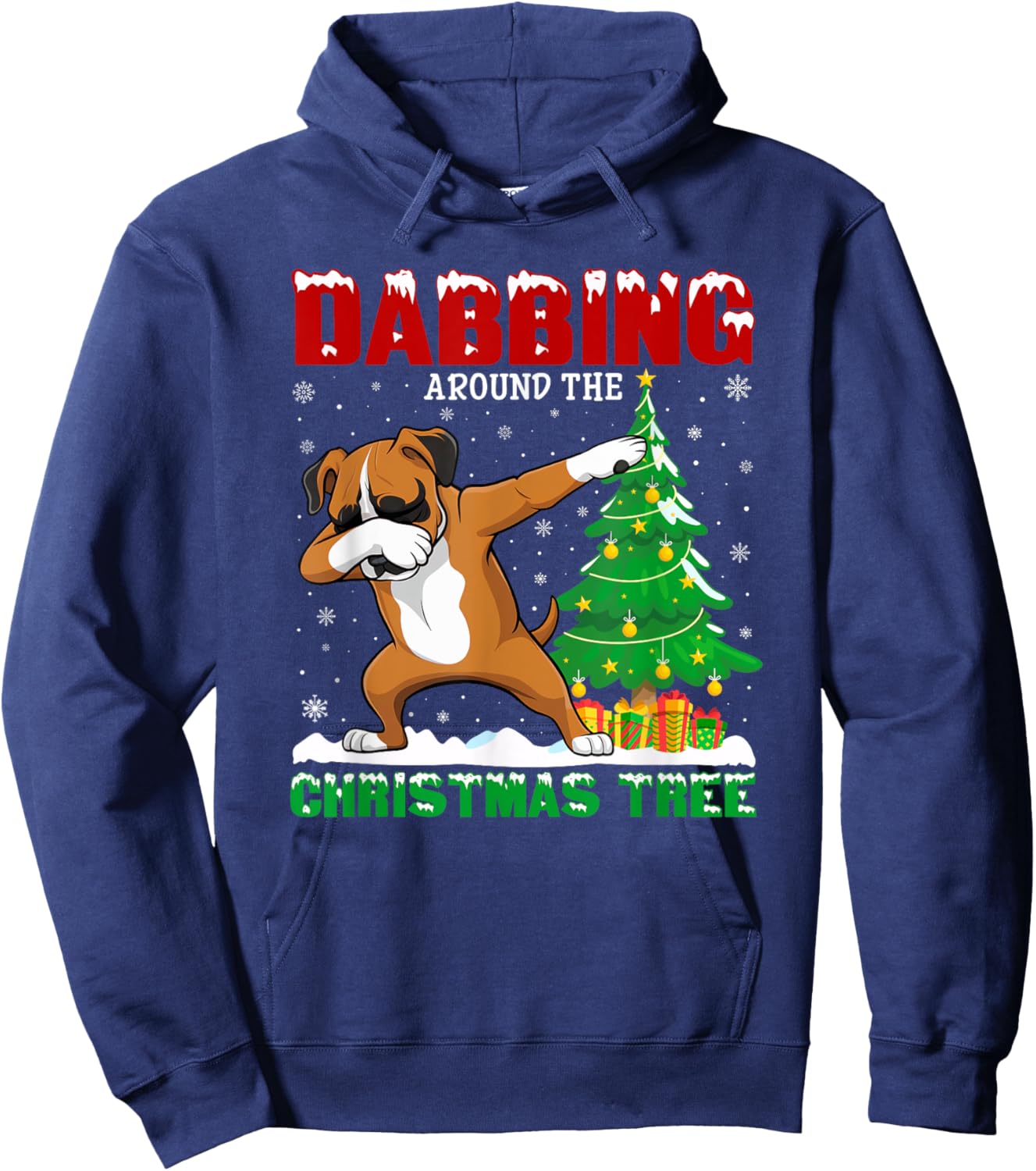 Dabbing Around the Christmas Tree Boxer Dog Xmas Costume Hoodie - Hoodie | Navy
