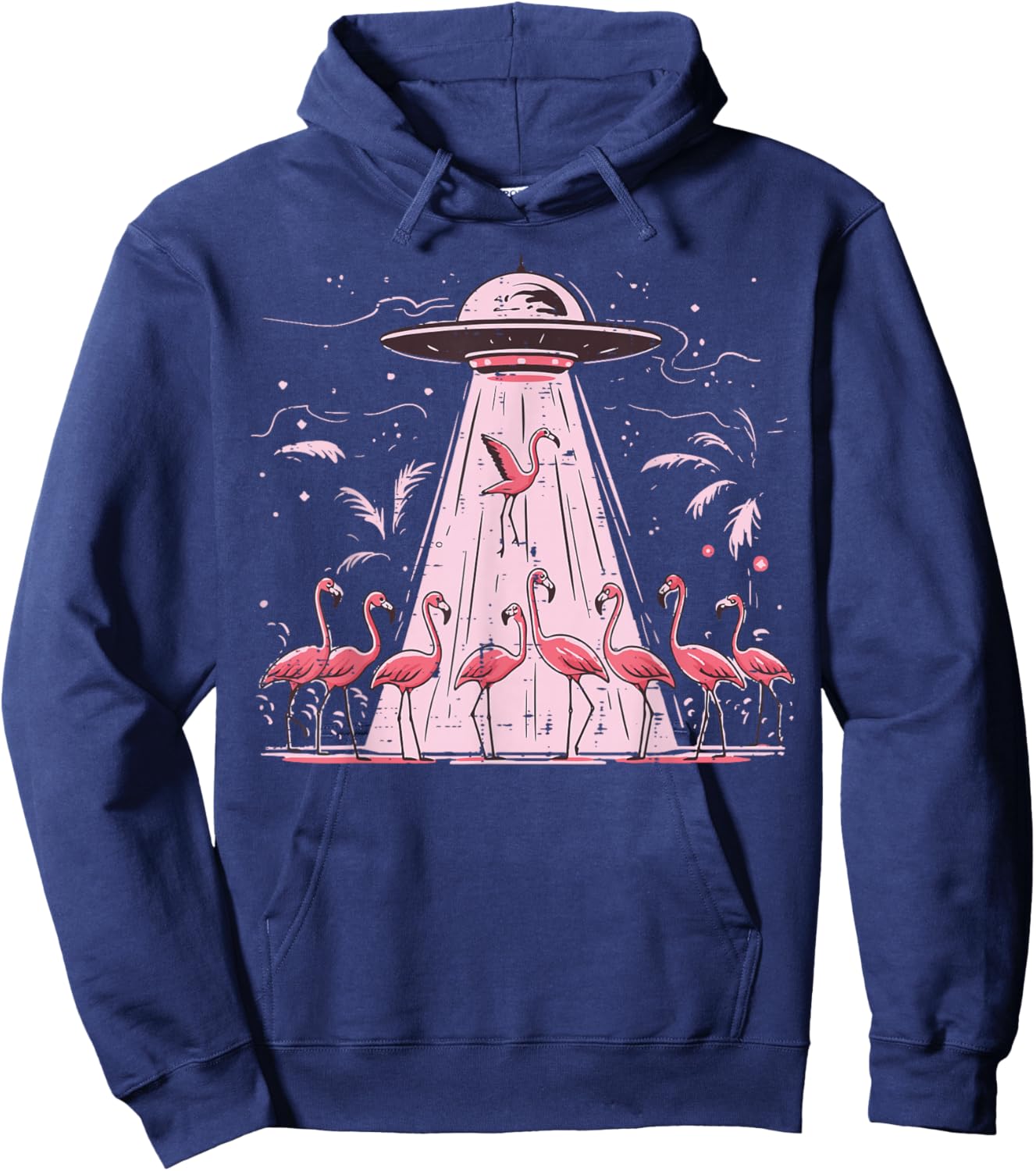 Alien UFO Abducting Flamingos Funny Women Girls Kids Men Hoodie - Hoodie | Navy