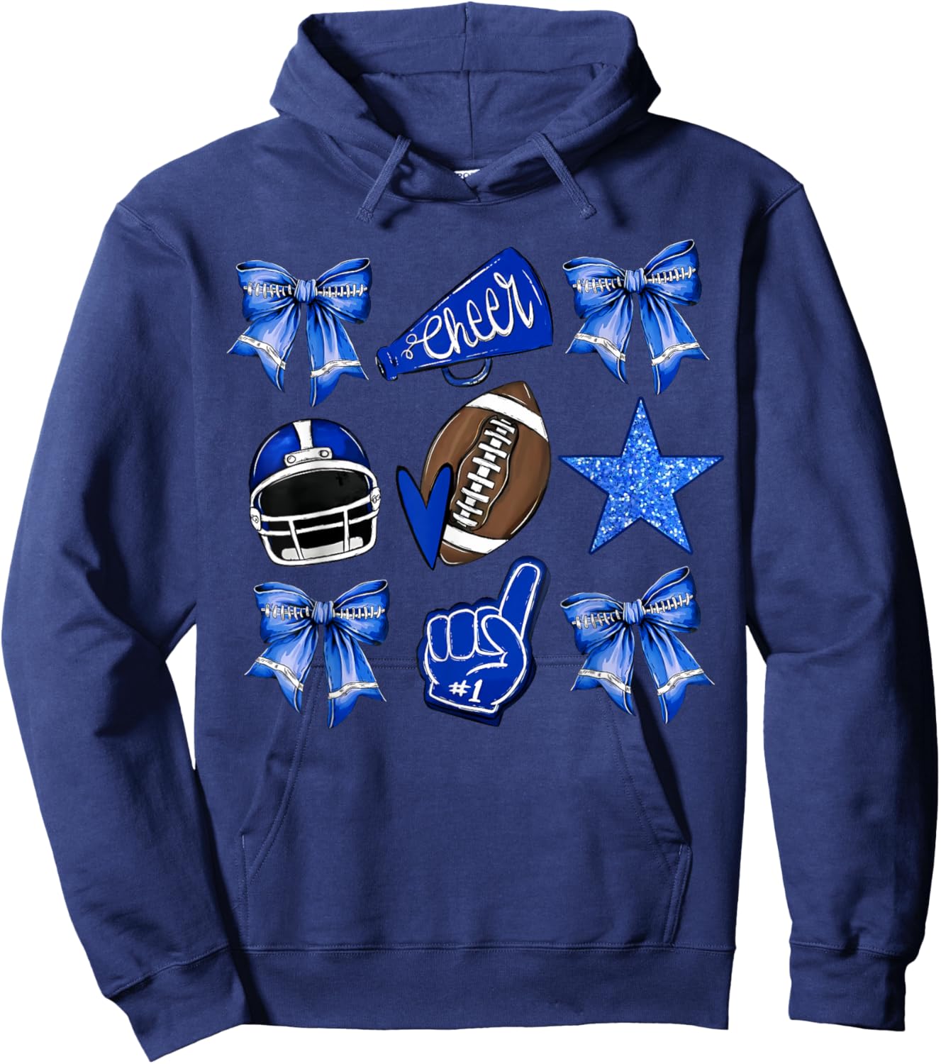 Blue Coquette Bow Football Disco Football Bow Coquette Hoodie - Hoodie | Navy