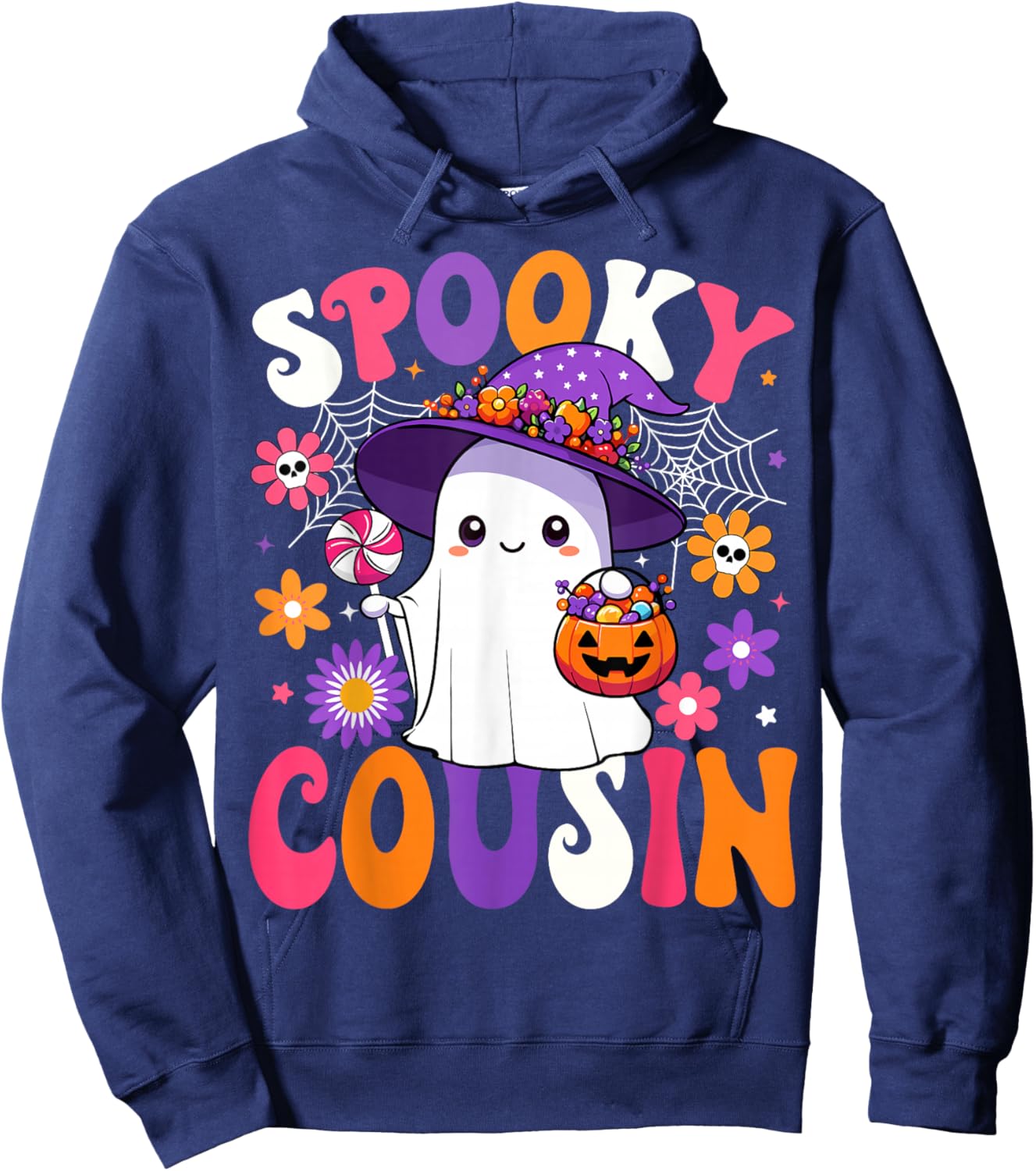 Groovy Spooky Cousin Halloween Ghost Pumpkin Halloween Hoodie - Hoodie | Navy