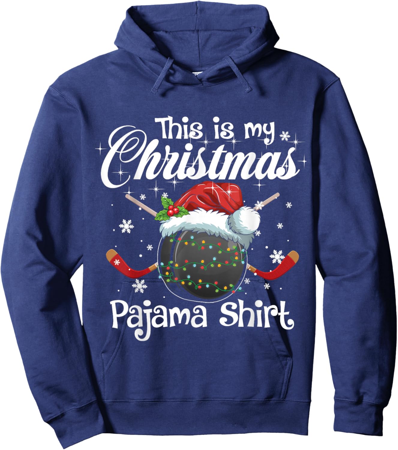 This Is My Christmas Pajama Xmas Hockey Family Matching Hoodie - Hoodie | Navy