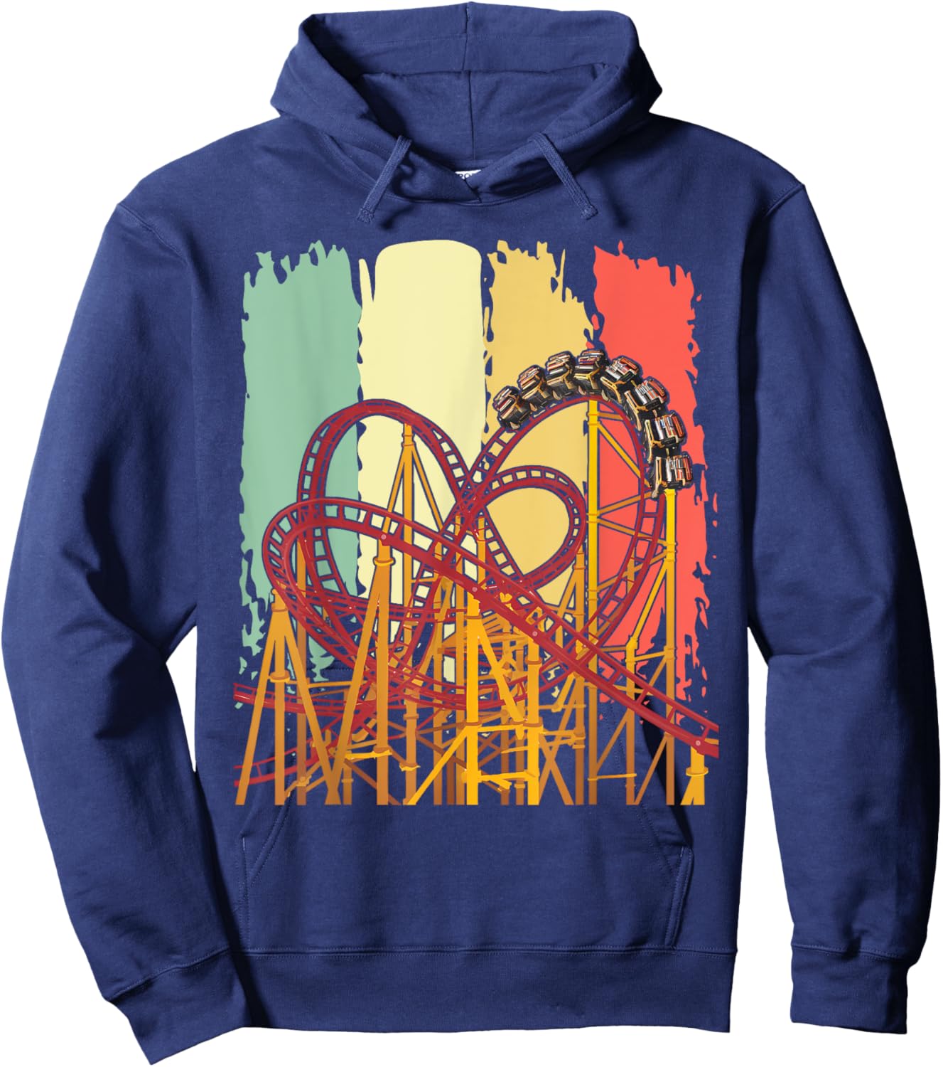 Roller Coaster Lover Gift Co. Retro Roller Coaster - -Adults/Kids - Black - Small - Short Sleeve - Classic Fit - Cotton Blend - Machine Wash Hoodie - Hoodie | Navy