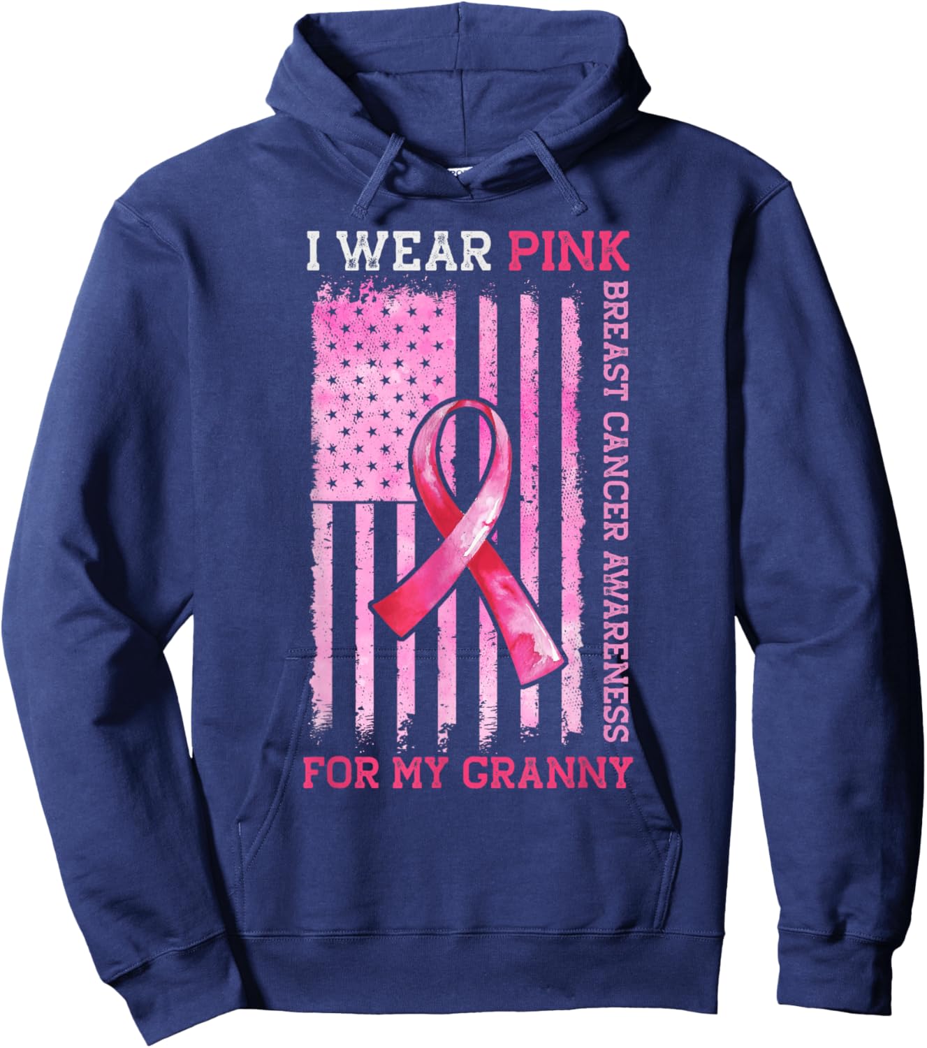 I Wear Pink For My Granny American Flag Breast Cancer Hoodie - Hoodie | Navy