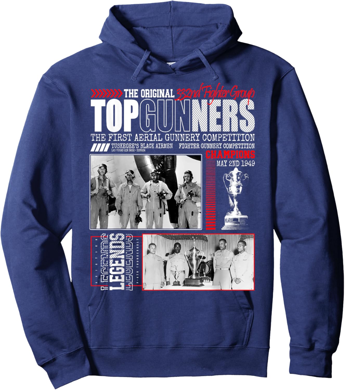 Tuskegee's Black Airmen 332nd Fighter Group Top Gunnery 1949 Hoodie - Hoodie | Navy