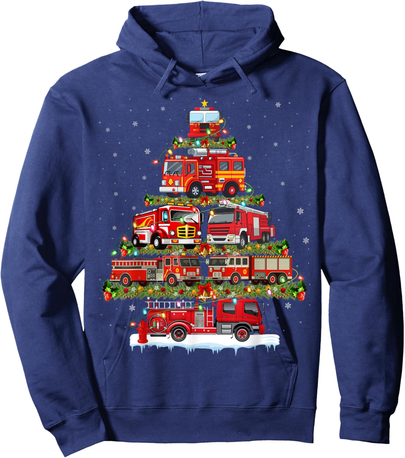 Fire Truck Xmas Lights Firefighter Fire Truck Christmas Tree Hoodie - Hoodie | Navy