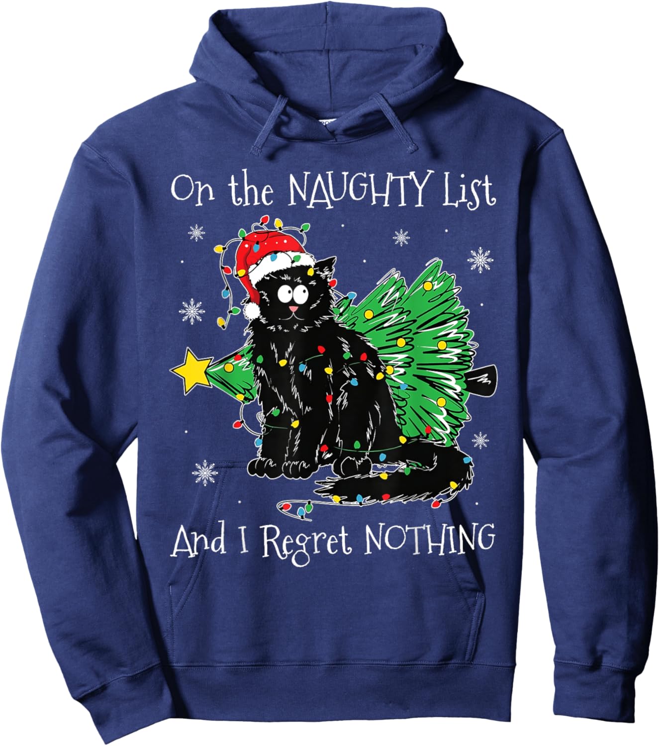 On The Naughty List And I Regret Nothing Cat Christmas Kids Hoodie - Hoodie | Navy