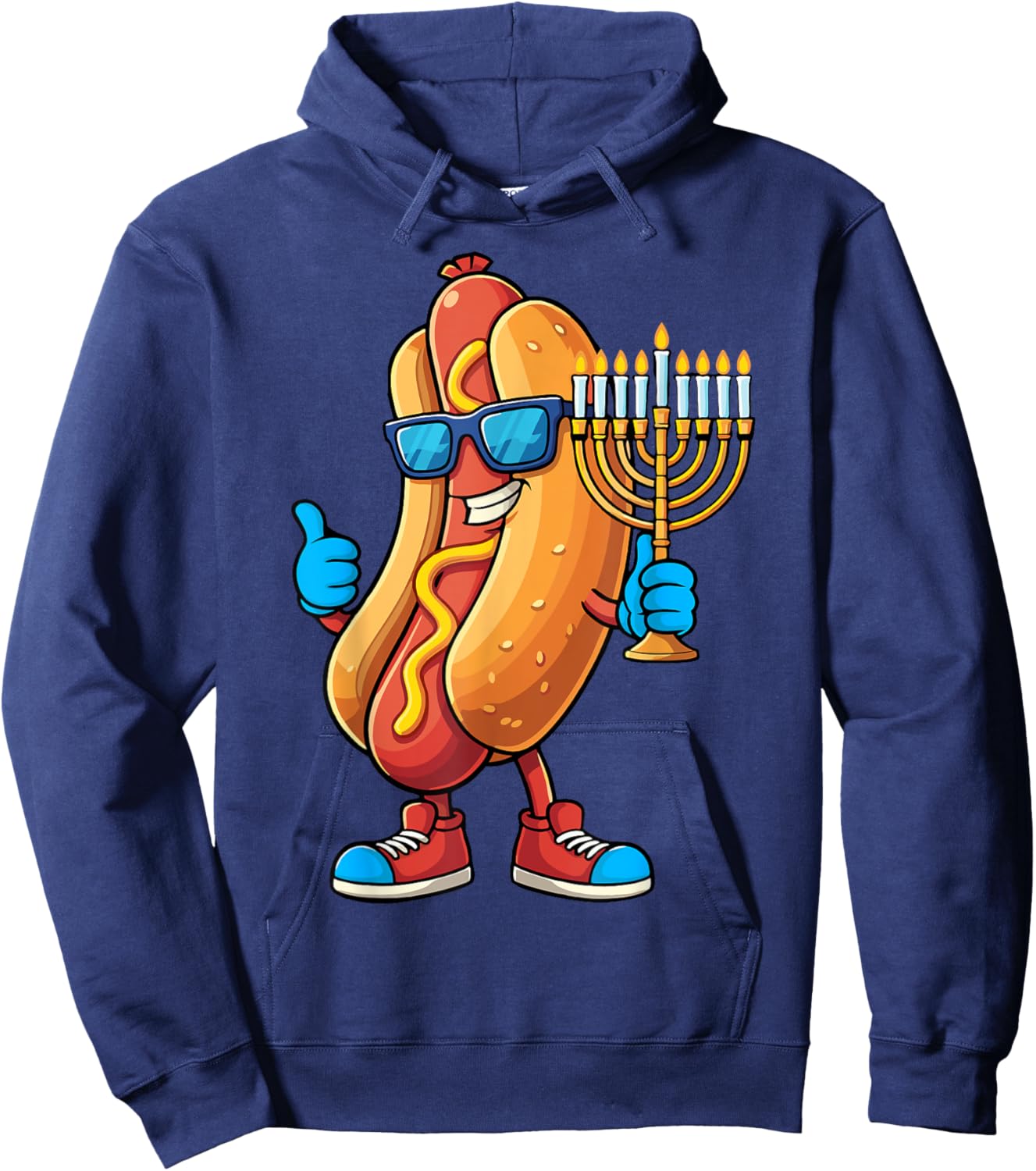 Funny Hanukkah Hot Dog with Menorah Hoodie - Hoodie | Navy