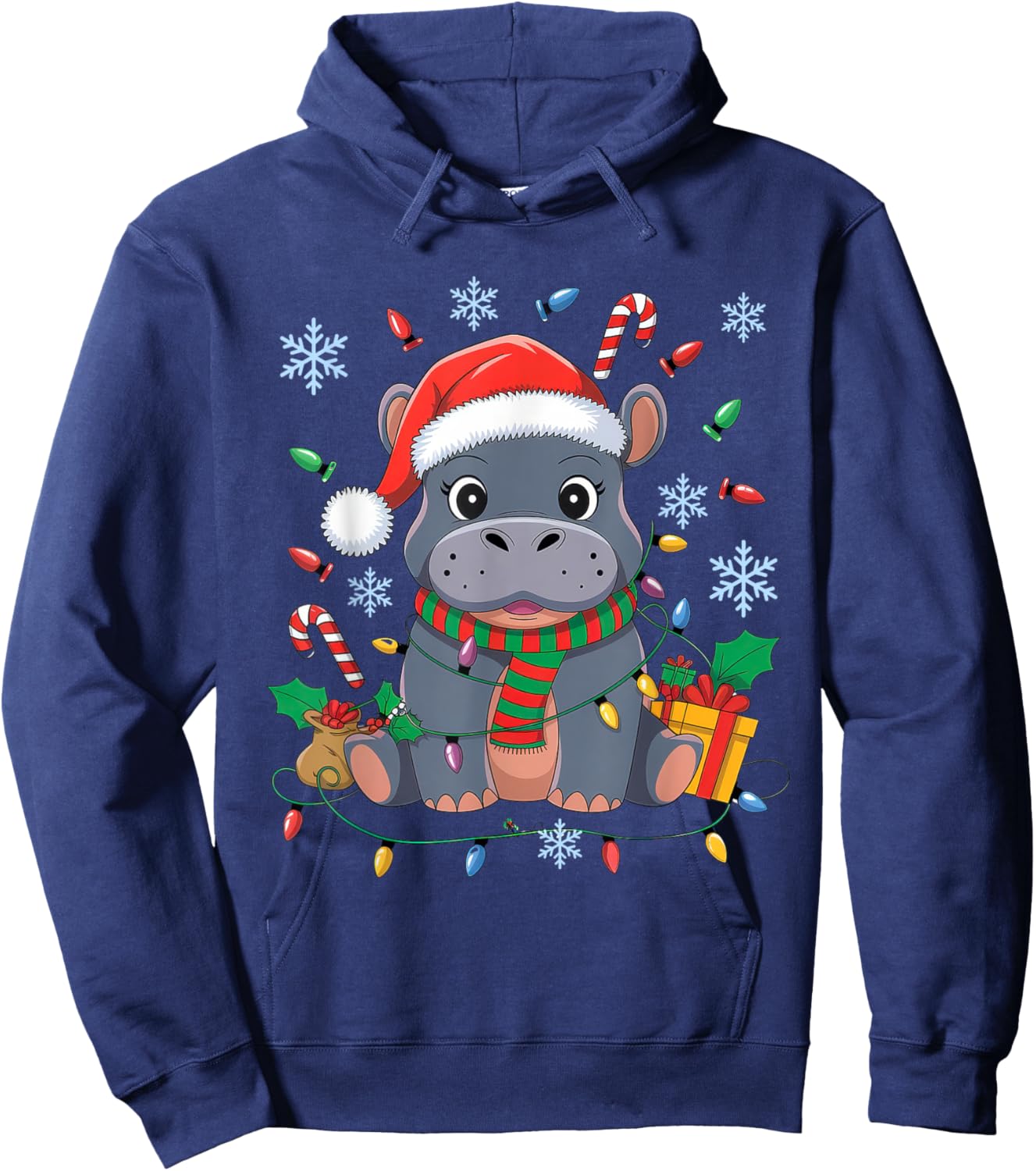 Baby Hippo Christmas Pajamas Pygmy Hippo Xmas for Zoo Lover Hoodie - Hoodie | Navy