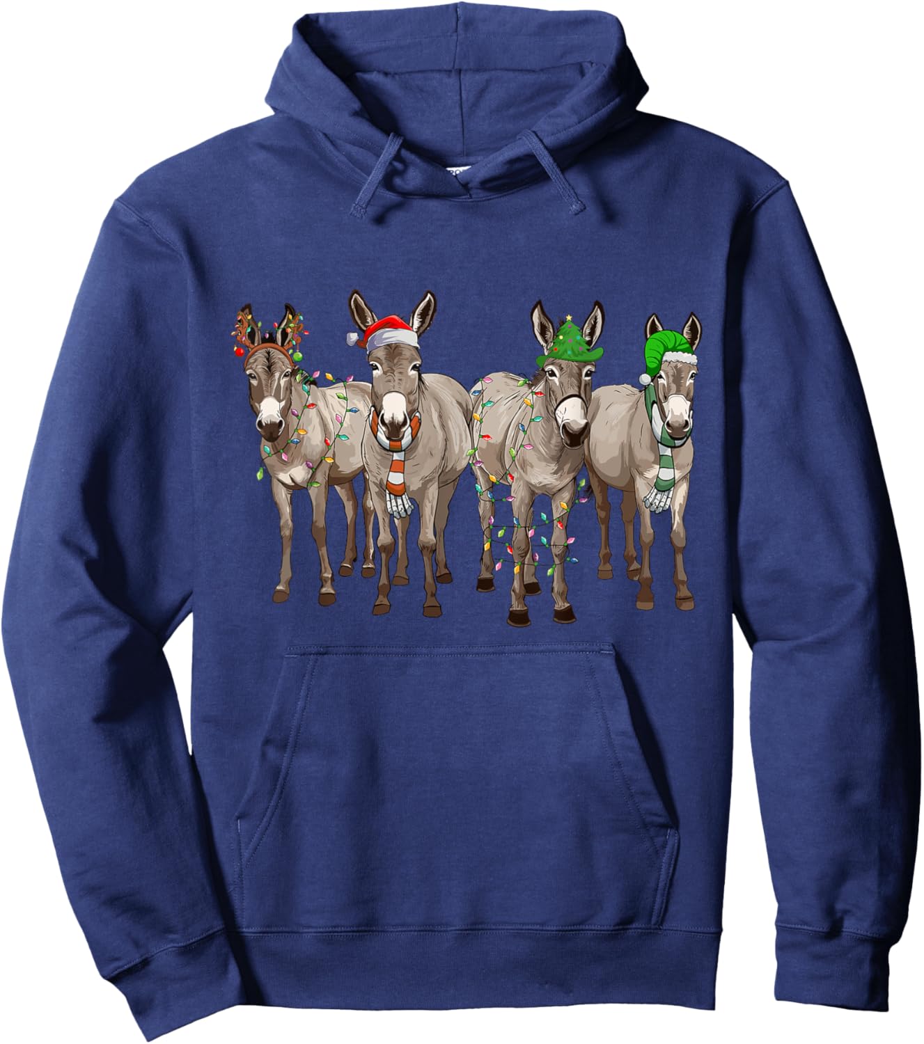 Cute Donkey Christmas Lights Santa Hat Farm Lover Hoodie - Hoodie | Navy