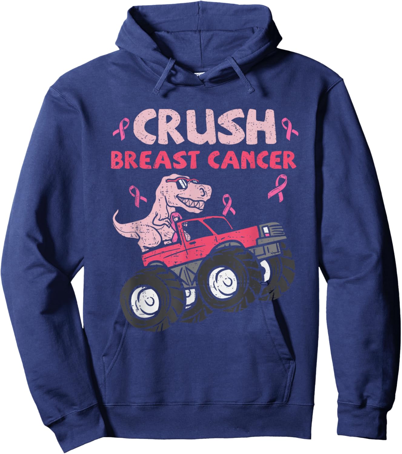 Crush Breast Cancer Awareness Monster Truck Pink Ribbon Hoodie - Hoodie | Navy