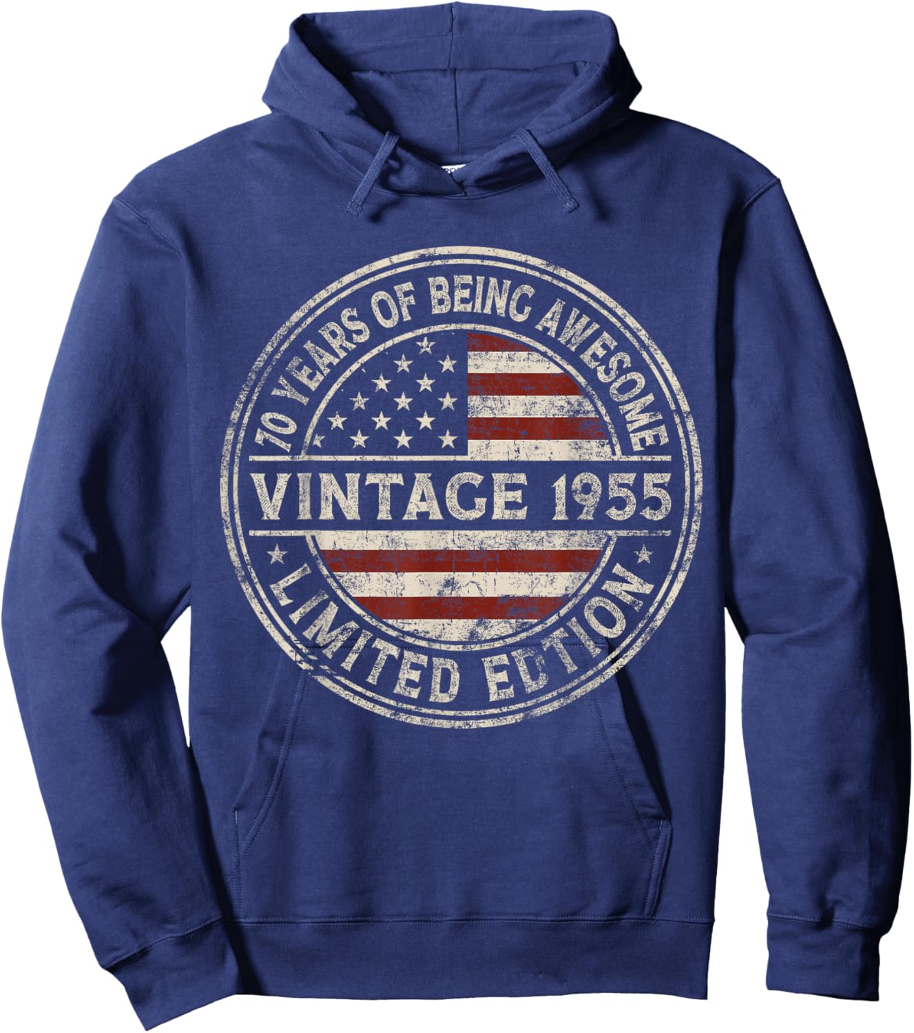 70th Birthday Vintage 1955 Limited Edition American Flag Hoodie - Hoodie | Navy