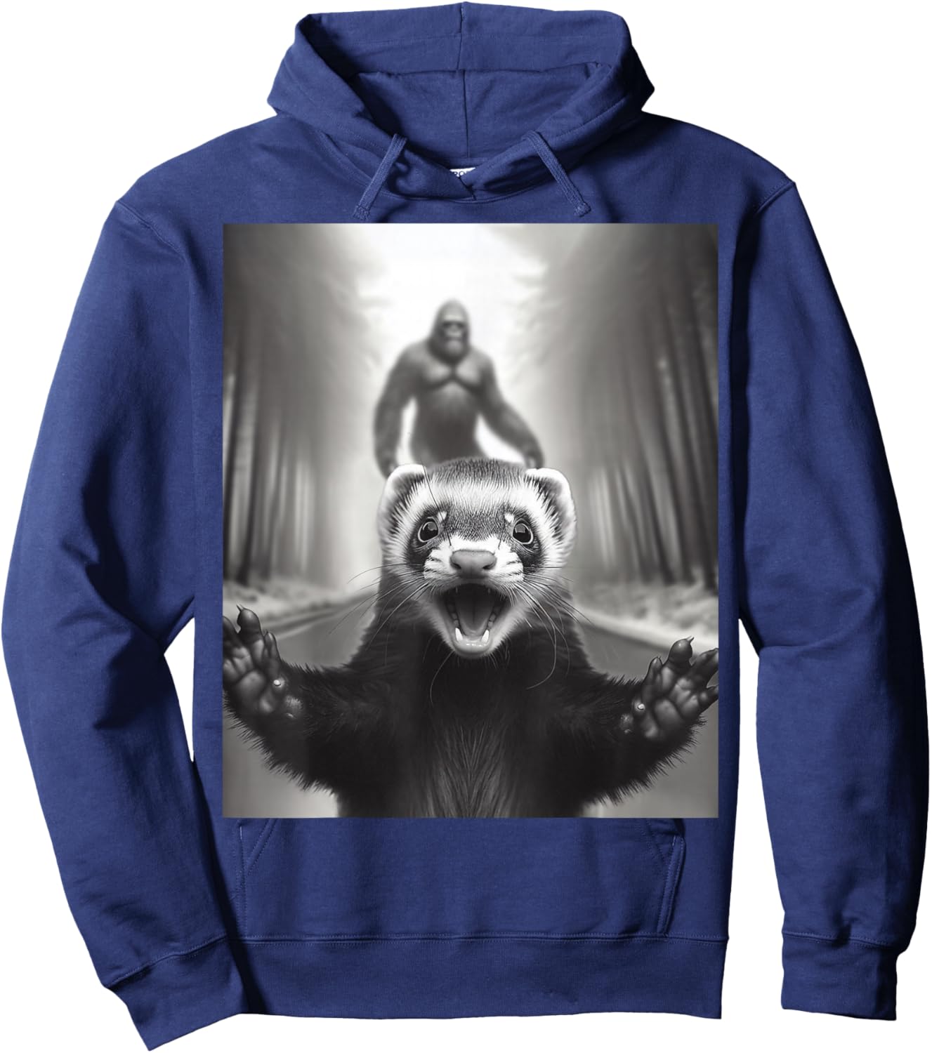 Ferret Selfie With Bigfoot Funny Gifts Women Boy Kid Hoodie - Hoodie | Navy
