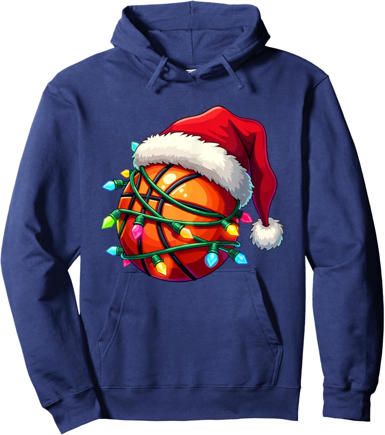 Funny Basketball Santa Hat Family Pajamas Christmas Lights Hoodie - Hoodie | Navy