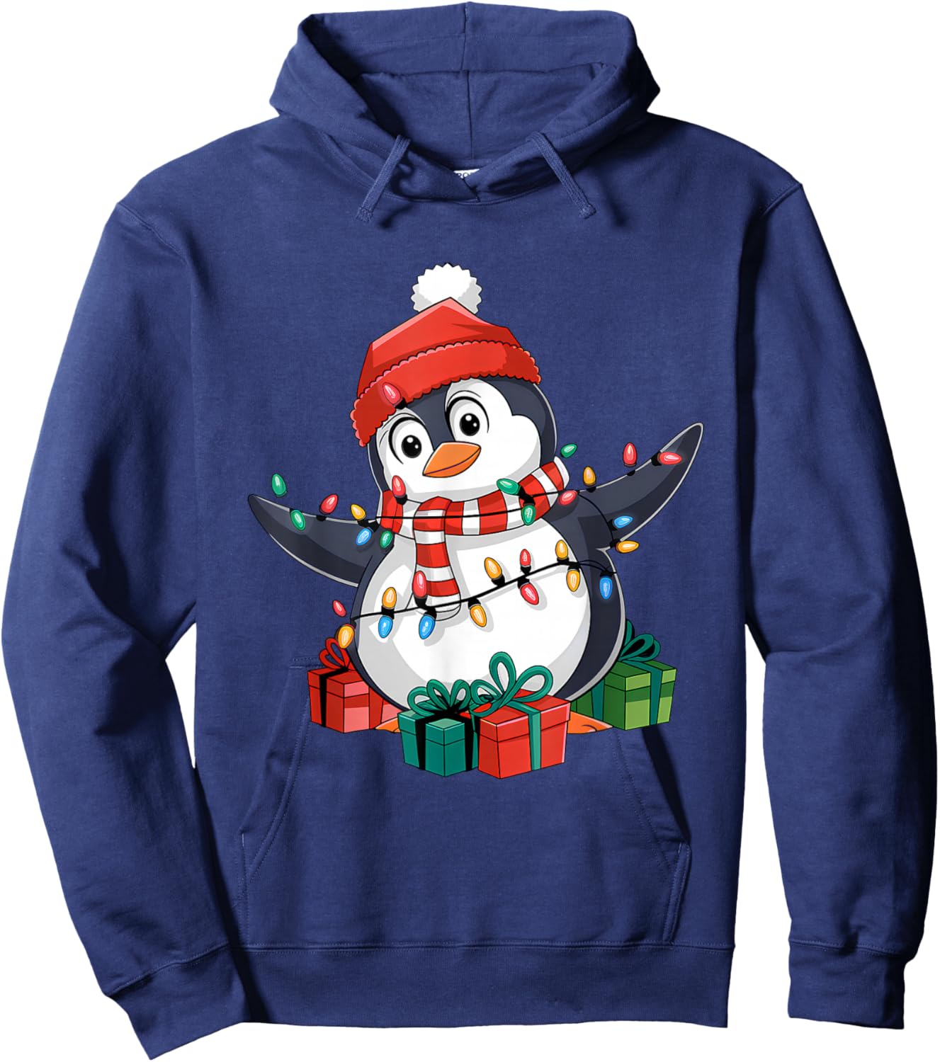 Penguin Santa Lights Christmas - Penguin Lover Hoodie - Hoodie | Navy