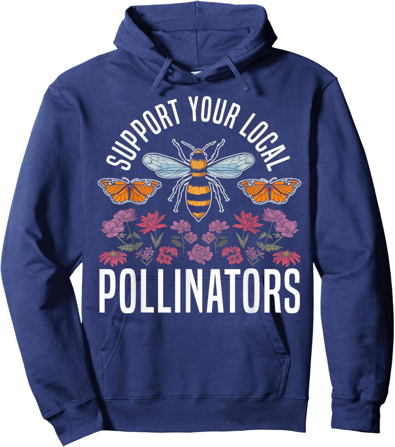 Biodiversity Butterfly Support Your Local Pollinators Hoodie - Hoodie | Navy