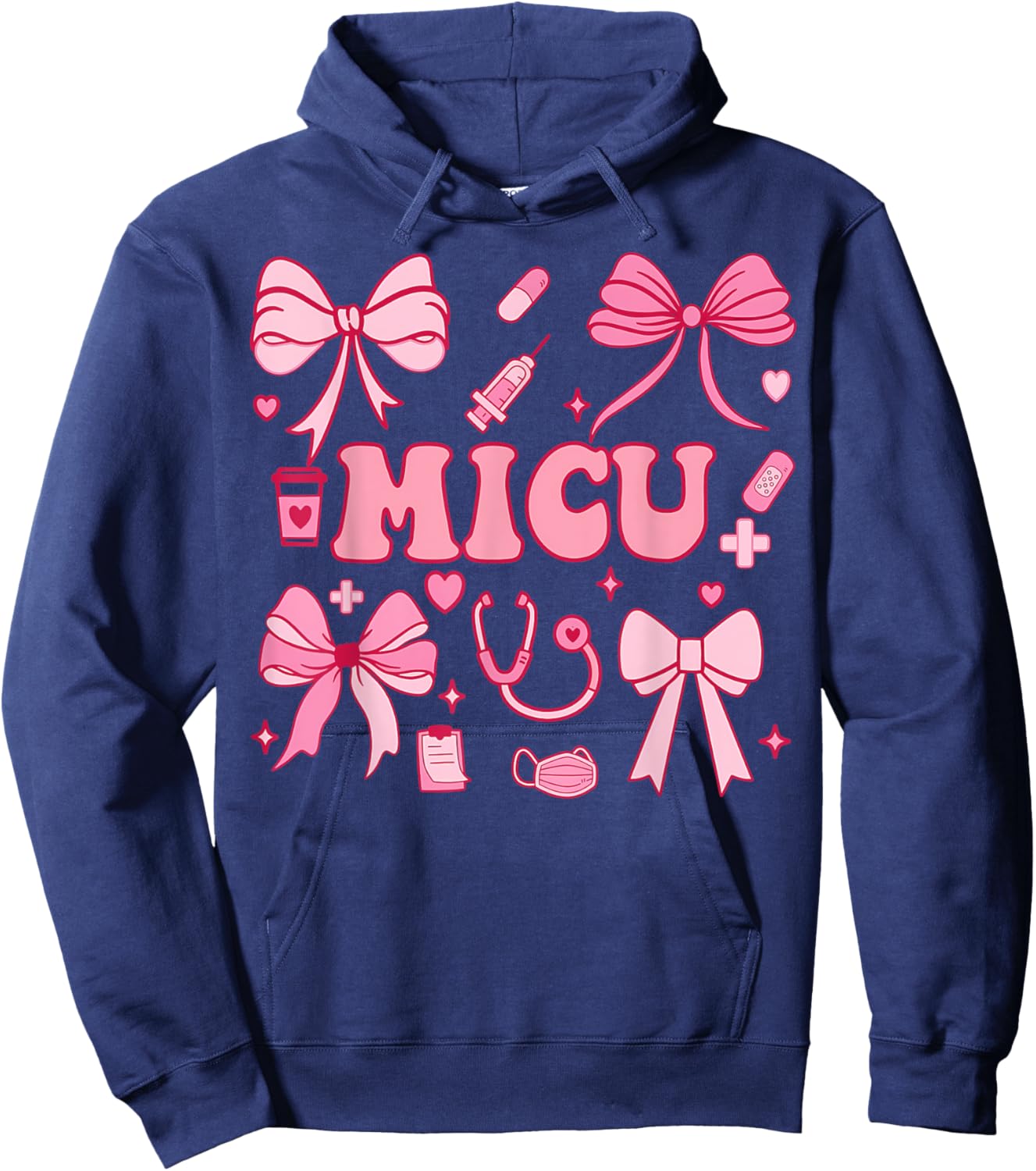 Coquette Bow MICU Nurse Medical Intensive Care Unit Heart Hoodie - Hoodie | Navy