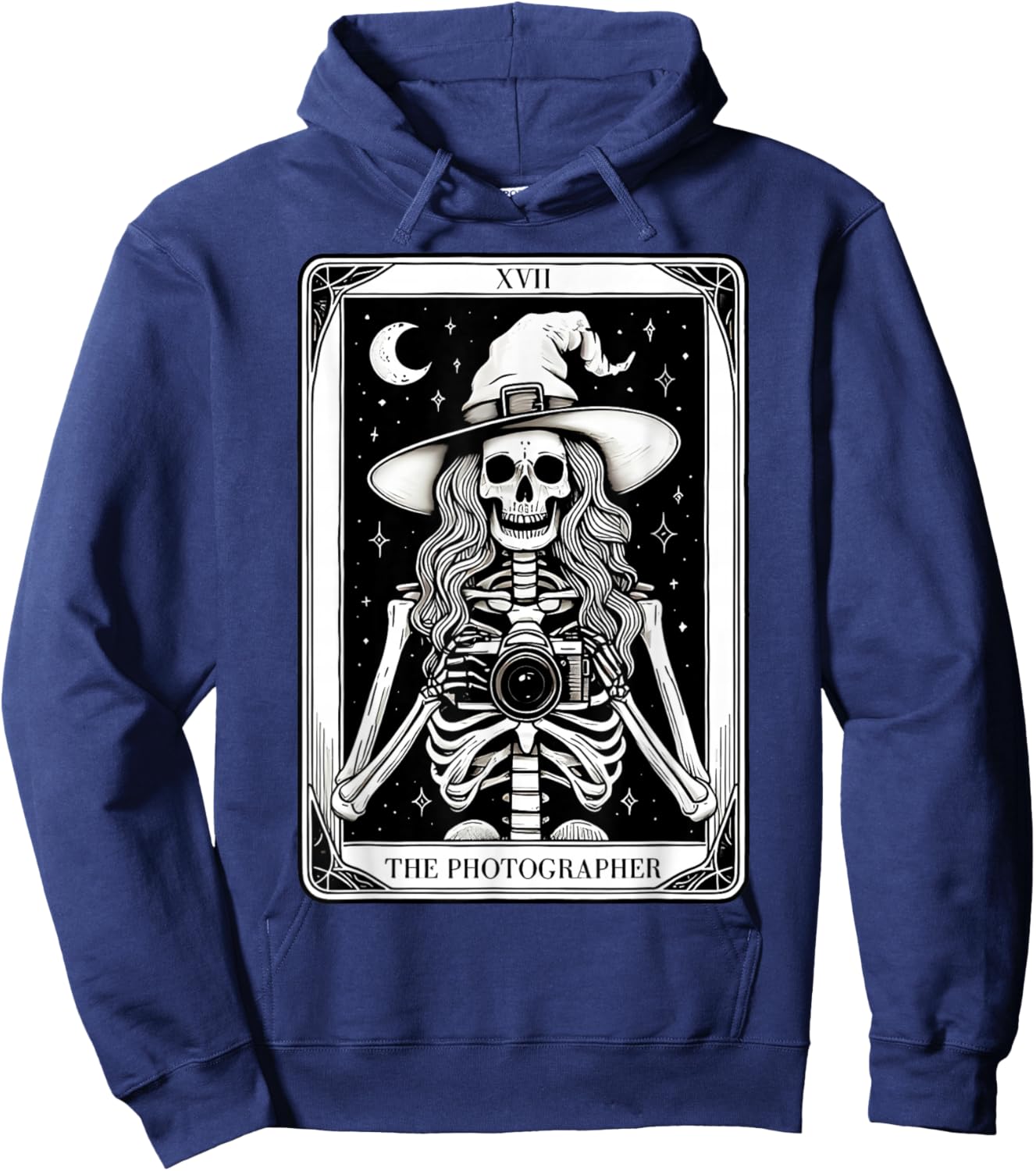 Photographer Skeleton Tarot Card Witch Vibes Cameraman Hoodie - Hoodie | Navy