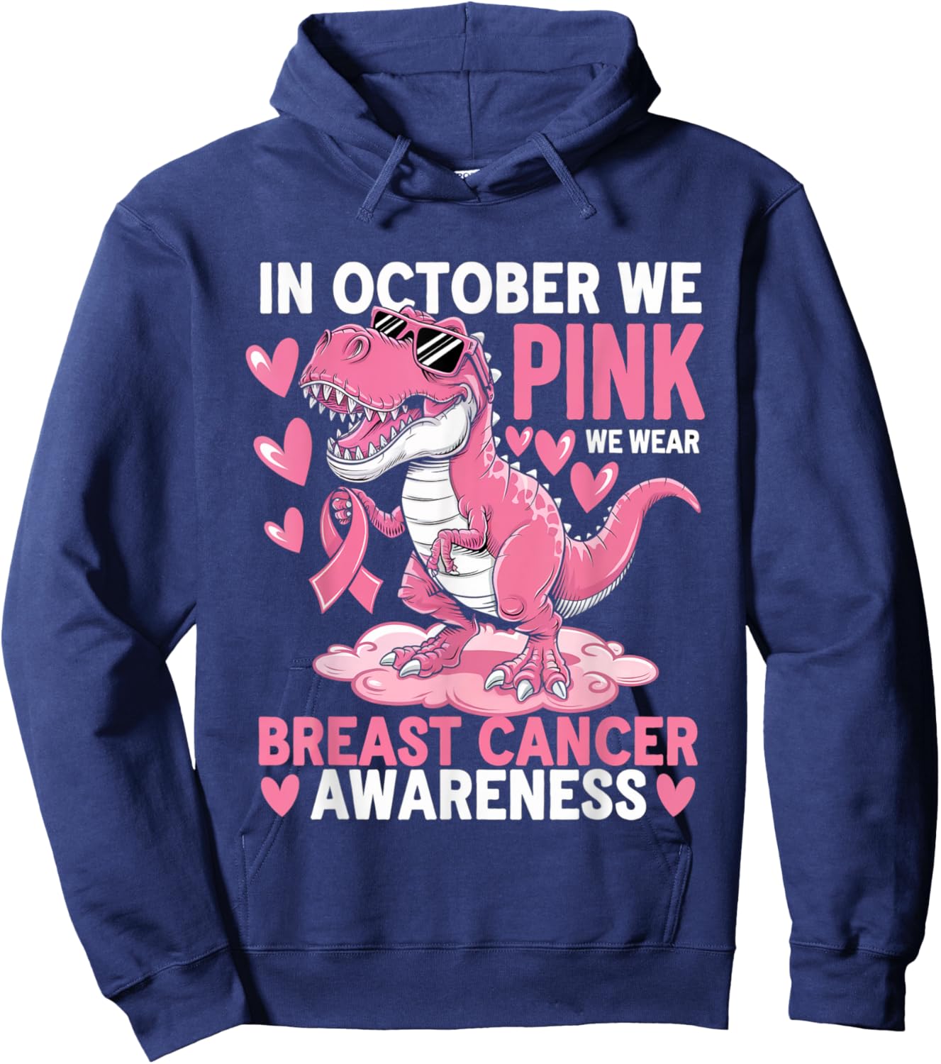 In October We Wear Pink Cute Dinosaur Breast Cancer Boys Hoodie - Hoodie | Navy