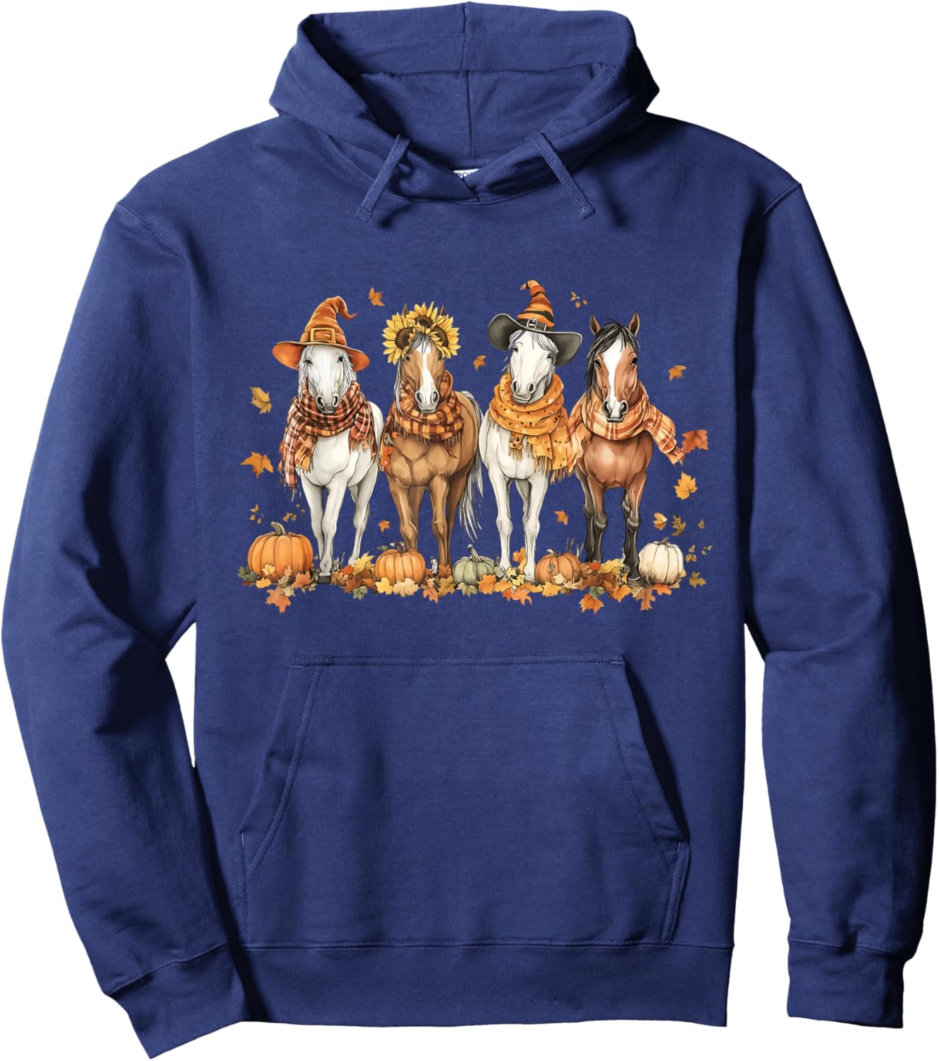 Fall Horse Thanksgiving Horse Autumn Leaves Western Horses Hoodie - Hoodie | Navy