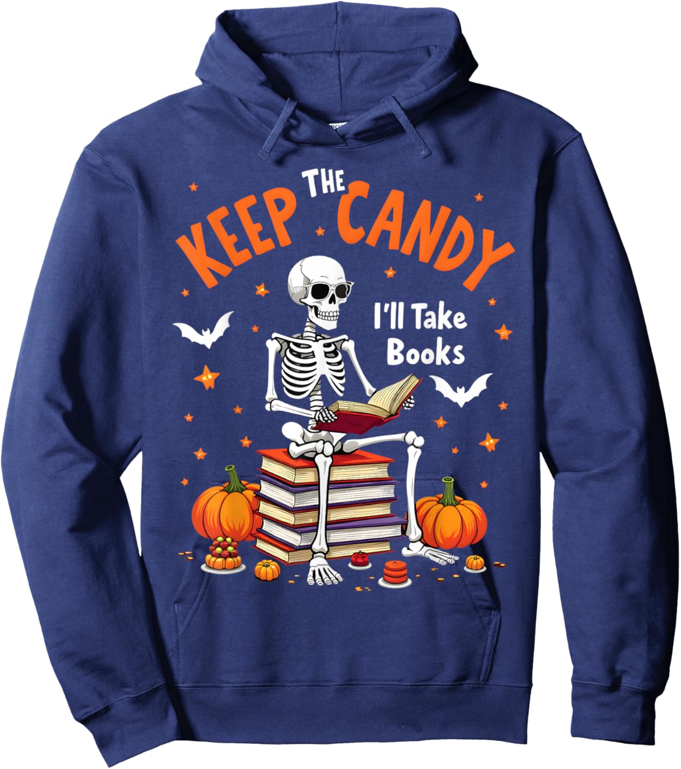 Keep The Candy I'll Take Books Skeleton Hoodie - Hoodie | Navy