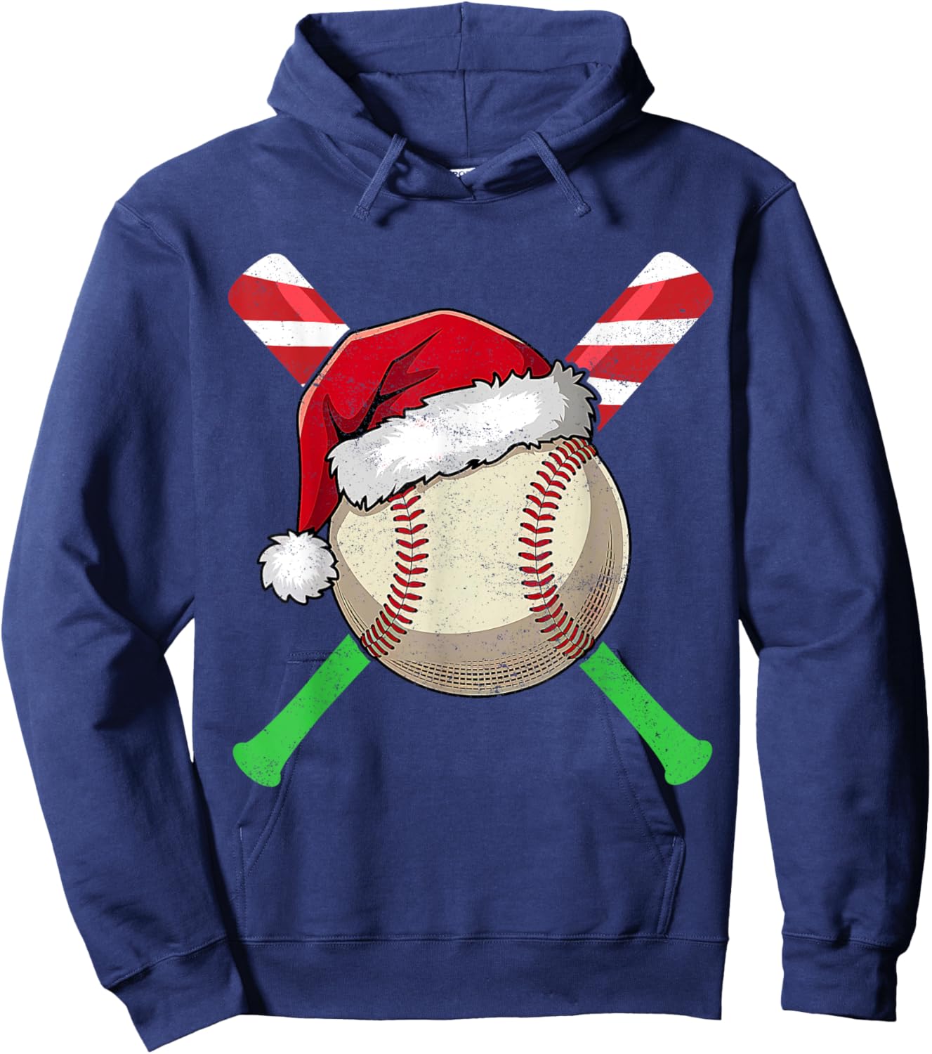 Baseball Christmas Santa Hat Lights Candy Cane Bat Xmas Hoodie - Hoodie | Navy
