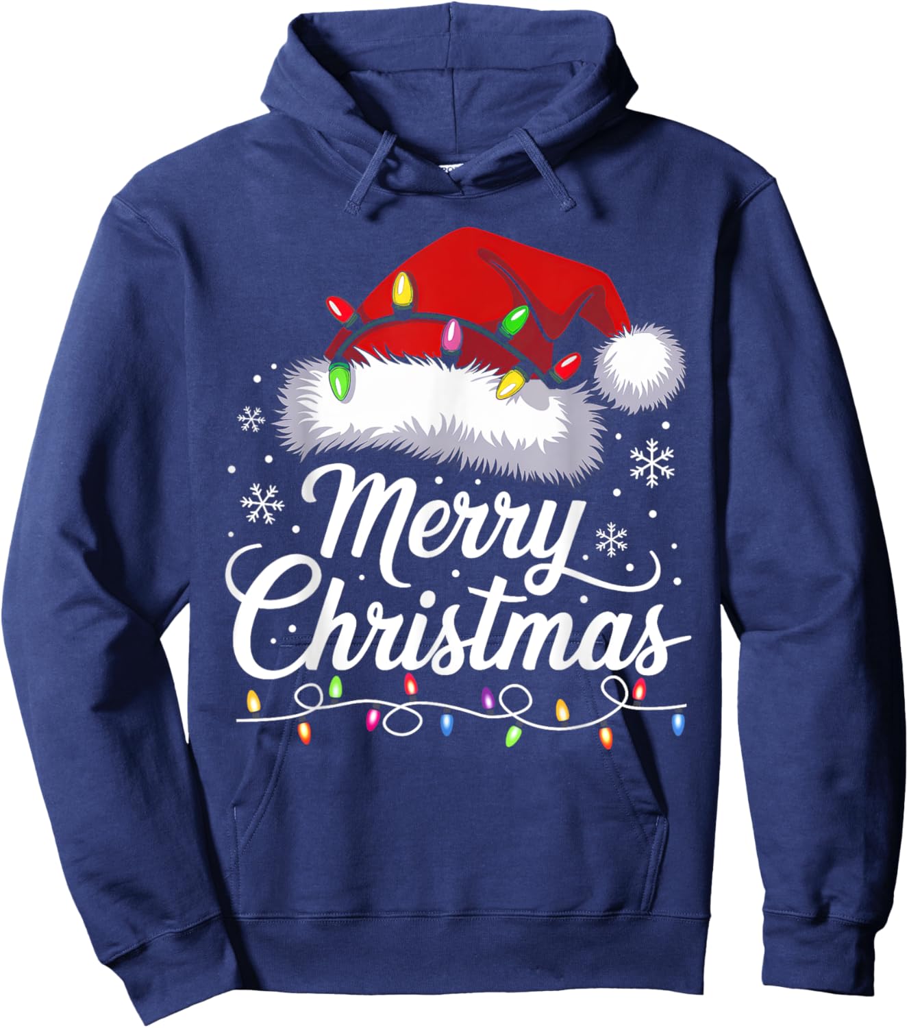 Merry Christmas Lights Santa Hat Funny Xmas Family Men Women Hoodie - Hoodie | Navy