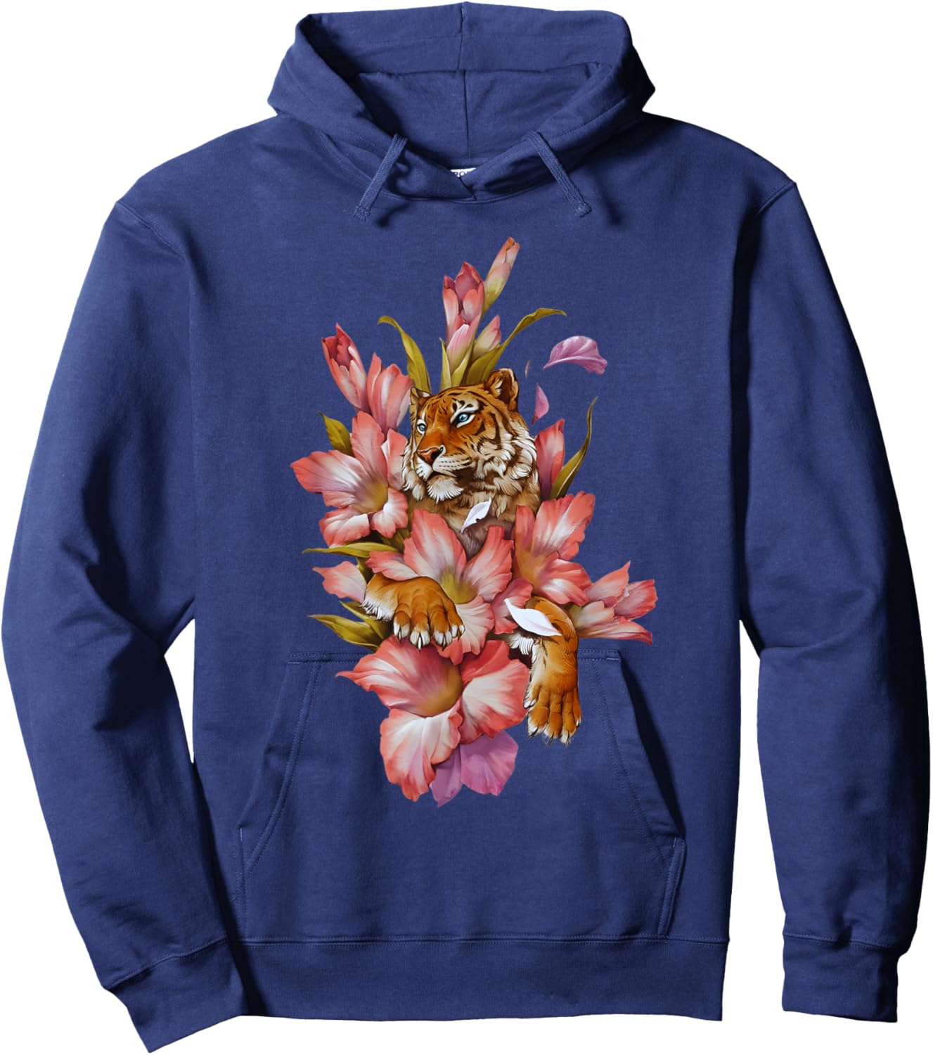 Japanese Flowers Japanese Tiger Asian Retro 80’s Style Hoodie - Hoodie | Navy