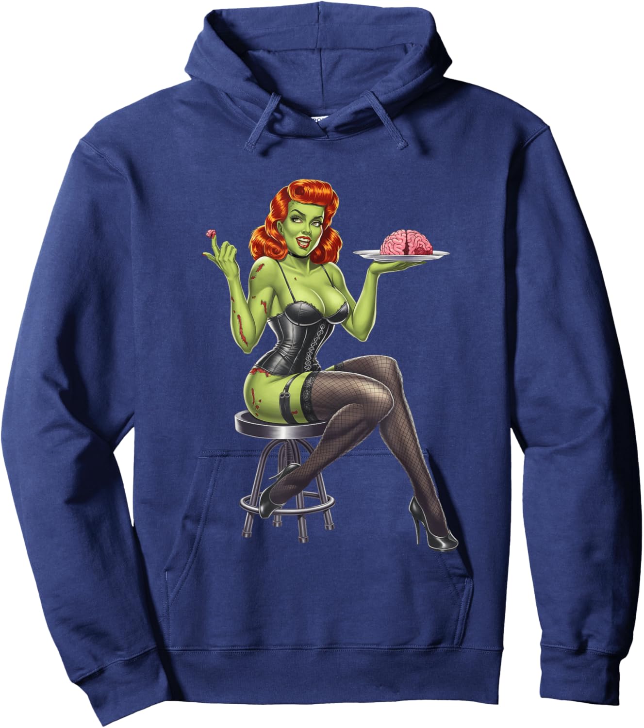 Retro Zombie Pin Up Girl Burlesque Vintage Horror Halloween Hoodie - Hoodie | Navy