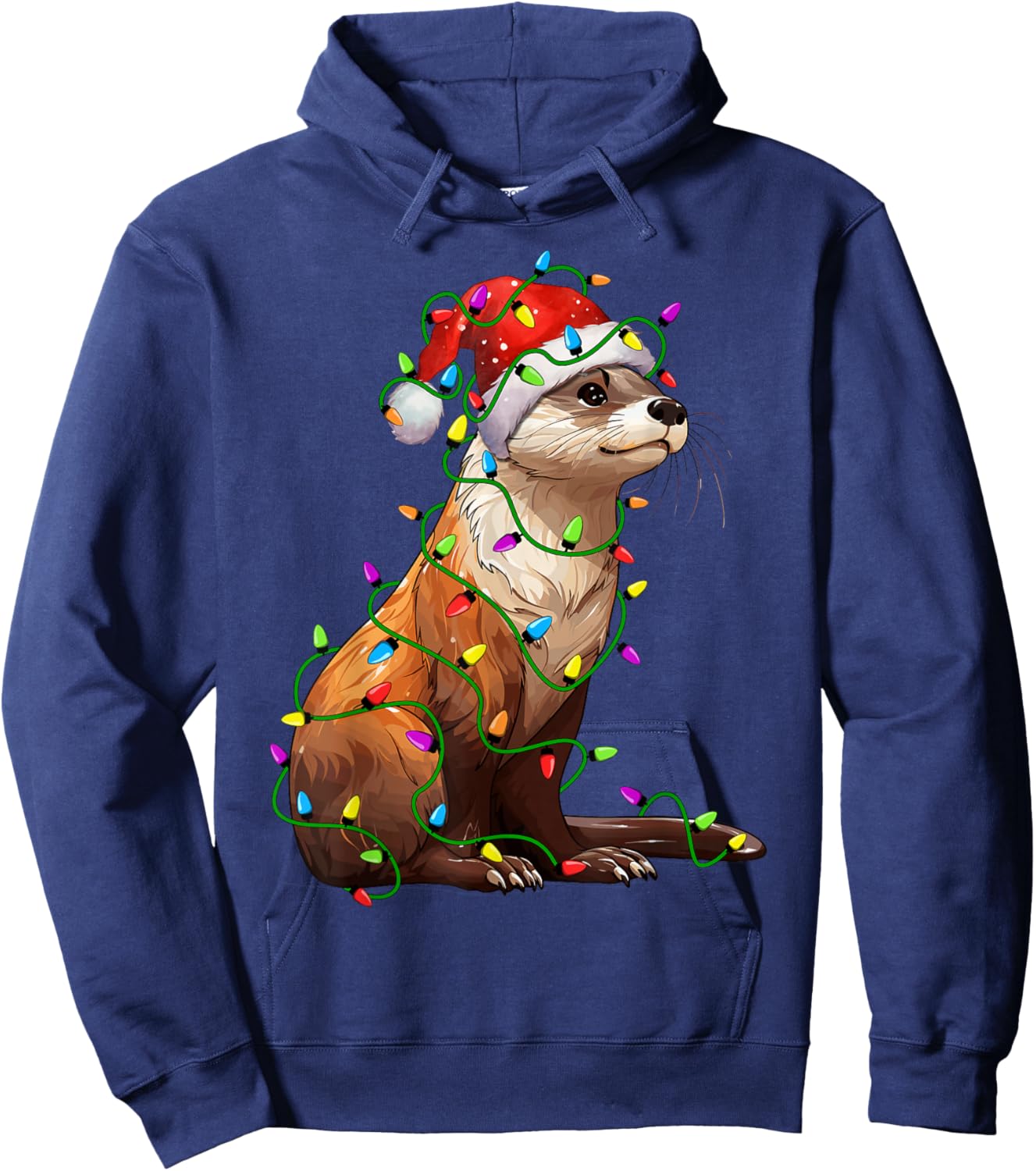 Otter Santa Christmas Tree Lighting Xmas Funny Hoodie - Hoodie | Navy