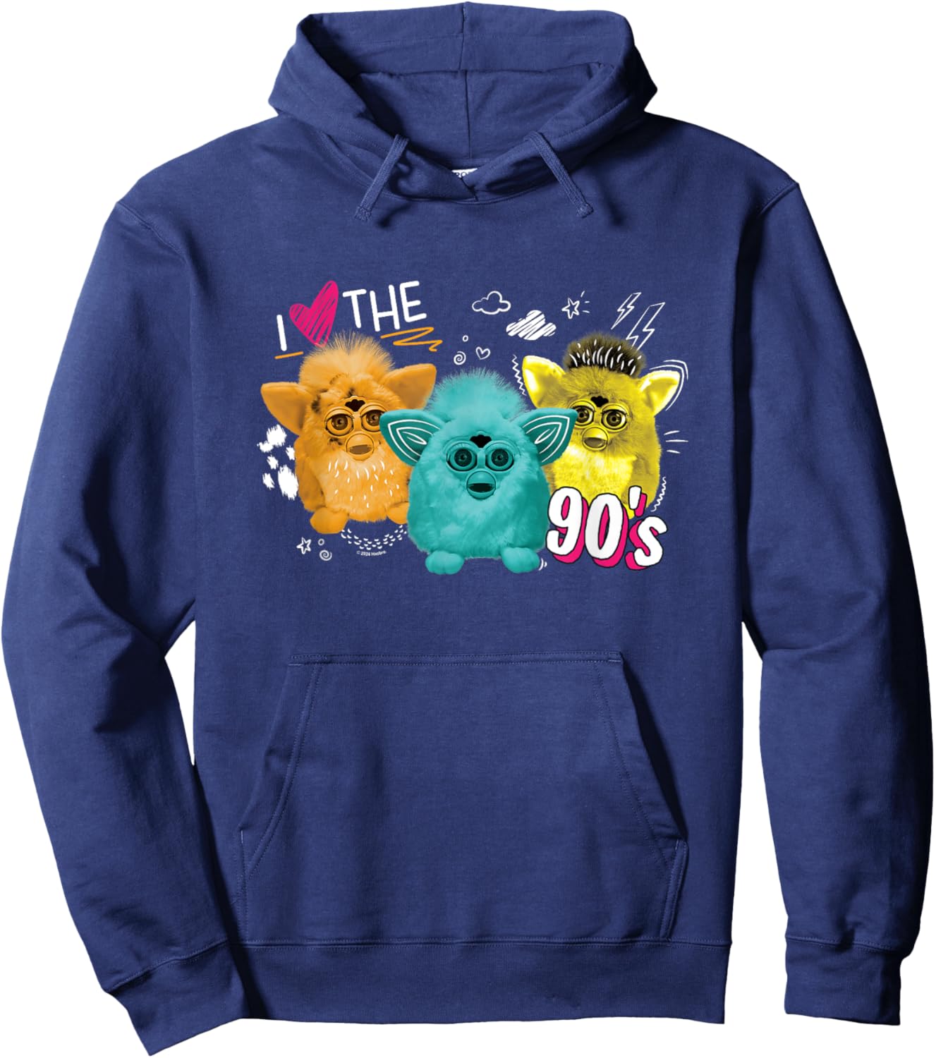 Furby I Love The 90's Bear Snowball Wolf Retro Chest Logo Hoodie - Hoodie | Navy