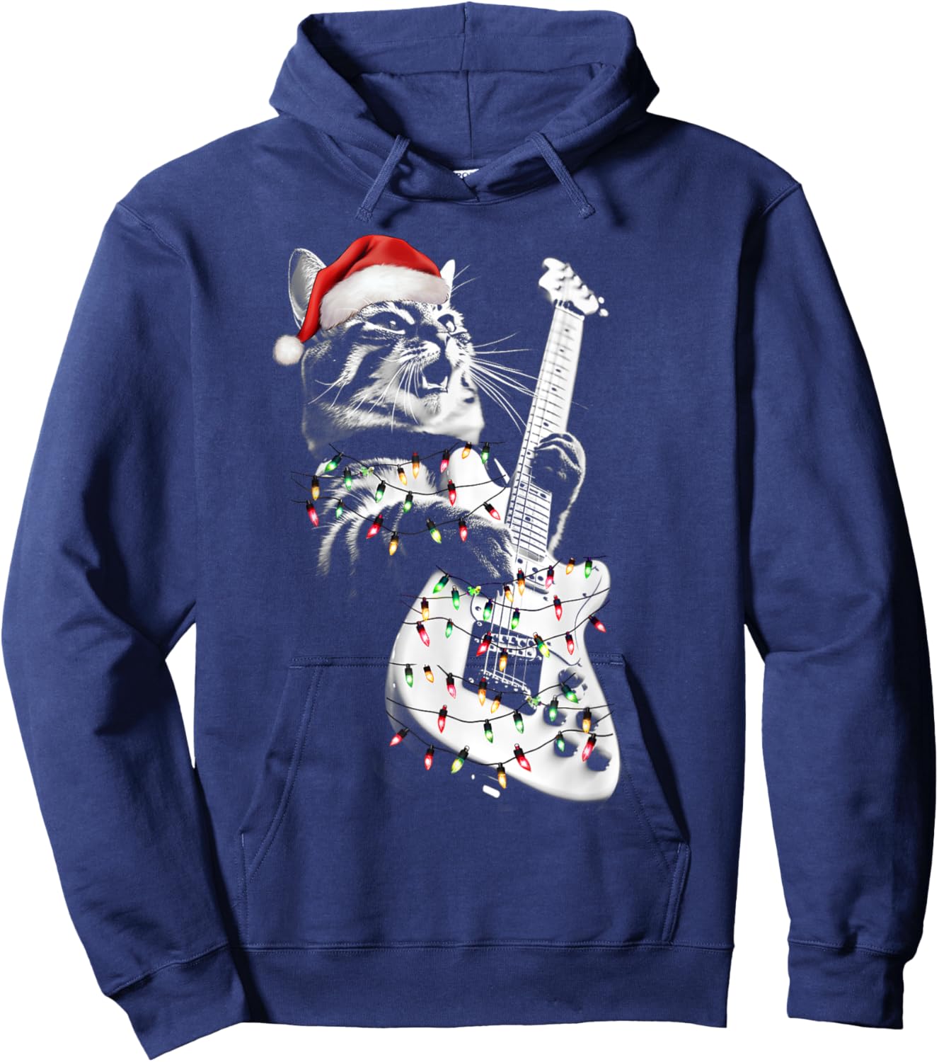 Rock Cat Playing Guitar Funny Guitar Cat Christmas Group Women Kids Hoodie - Hoodie | Navy