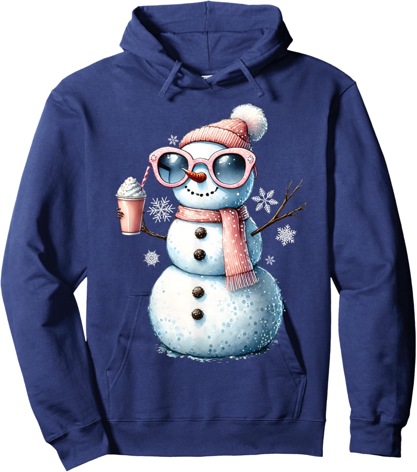 Xmas Snowman Drinking Hot Chocolate Bougie Women Christmas Hoodie - Hoodie | Navy
