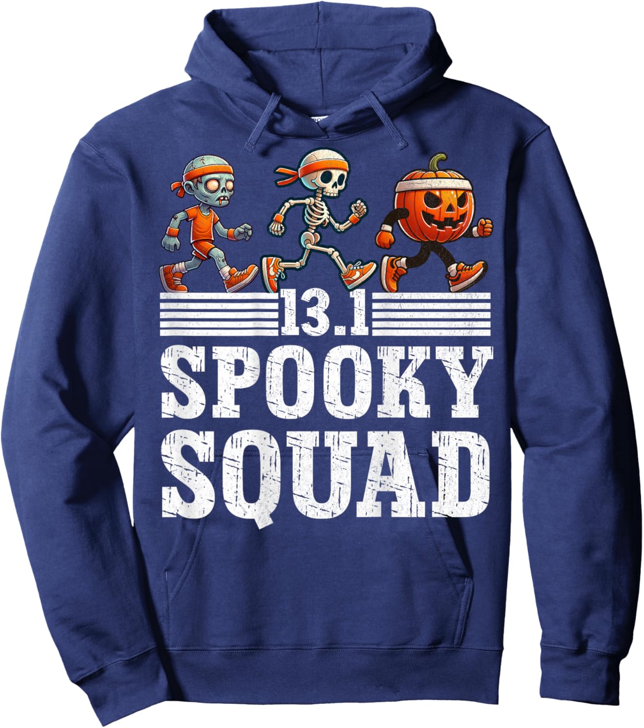 (BACK PRINT) Halloween Half Marathon Race Runner 13.1 Squad Hoodie - Hoodie | Navy