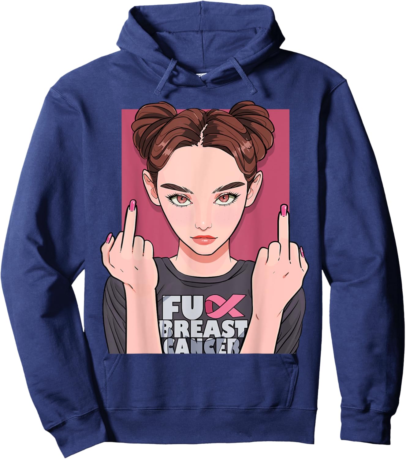 Fuck Breast Cancer Pink Ribbon Awareness Month Survivor Hoodie - Hoodie | Navy
