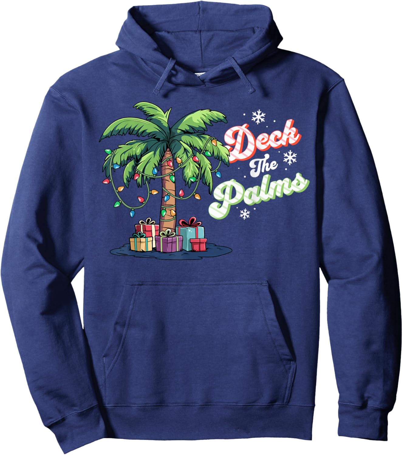 Deck The Palms Florida Hawaii Tropical Christmas Palm Tree Hoodie - Hoodie | Navy