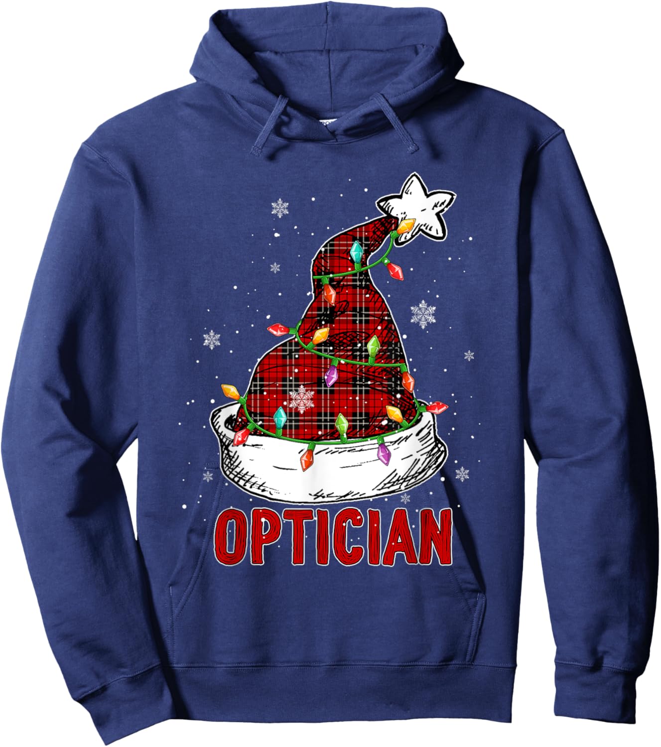 Optician Job Team Christmas Santa Hat Colorful Lights Hoodie - Hoodie | Navy