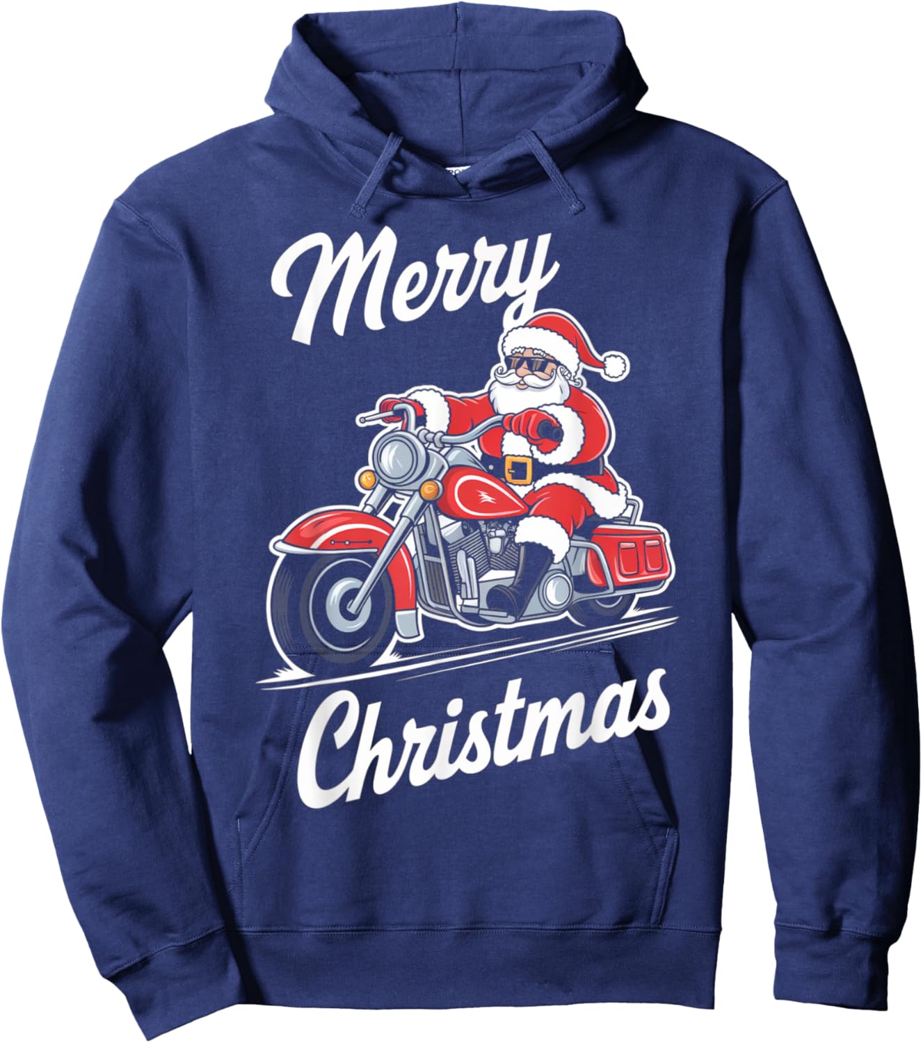 Merry Christmas Santa Riding Motorcycle Biker Lover Xmas Hoodie - Hoodie | Navy