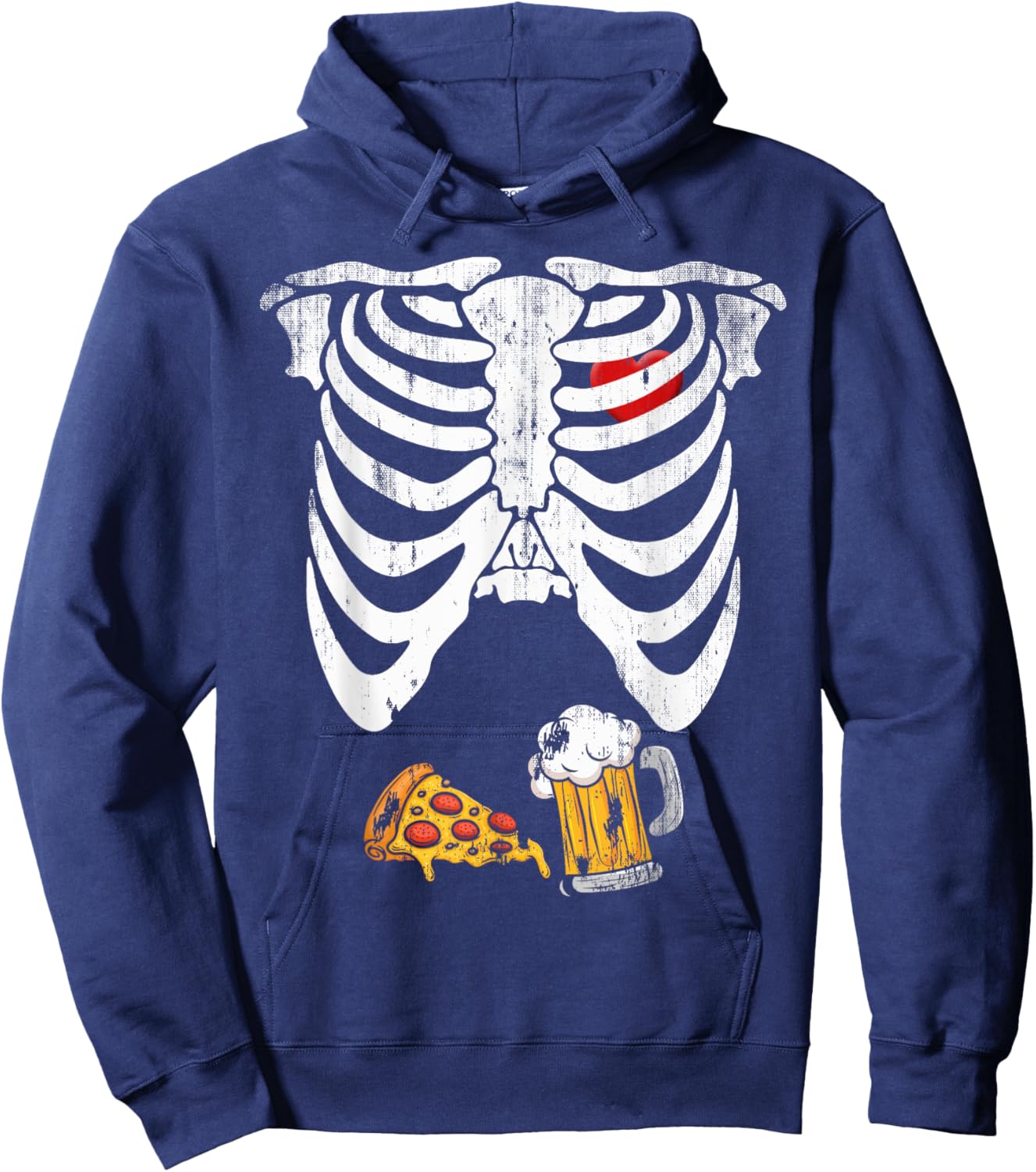 Skeleton Pregnancy Pizza Beer Xray Funny Halloween Soon Dad Hoodie - Hoodie | Navy