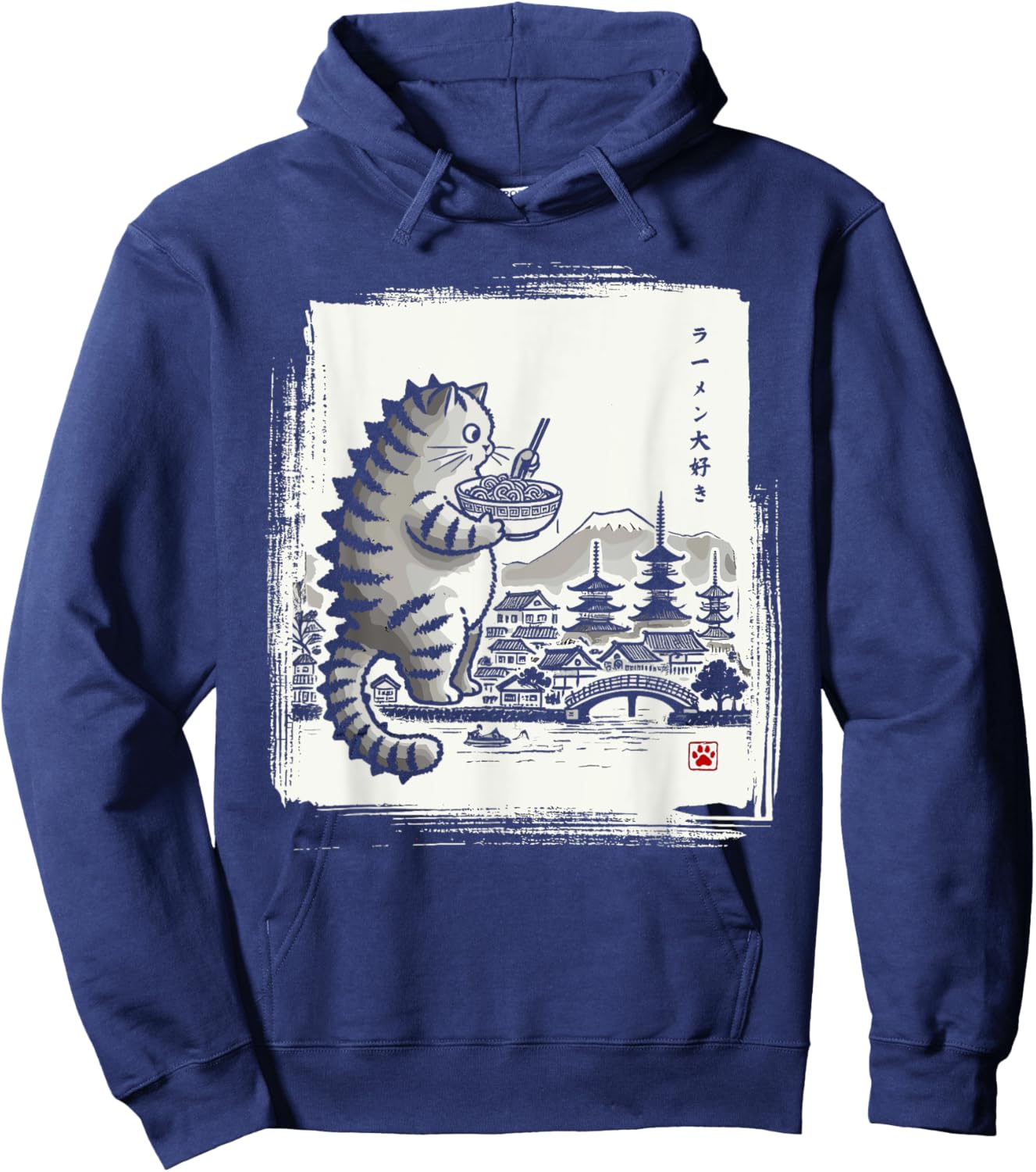Kawaii Cat Ramen Catzilla Japanese Men Women Kids Funny Cat Hoodie - Hoodie | Navy