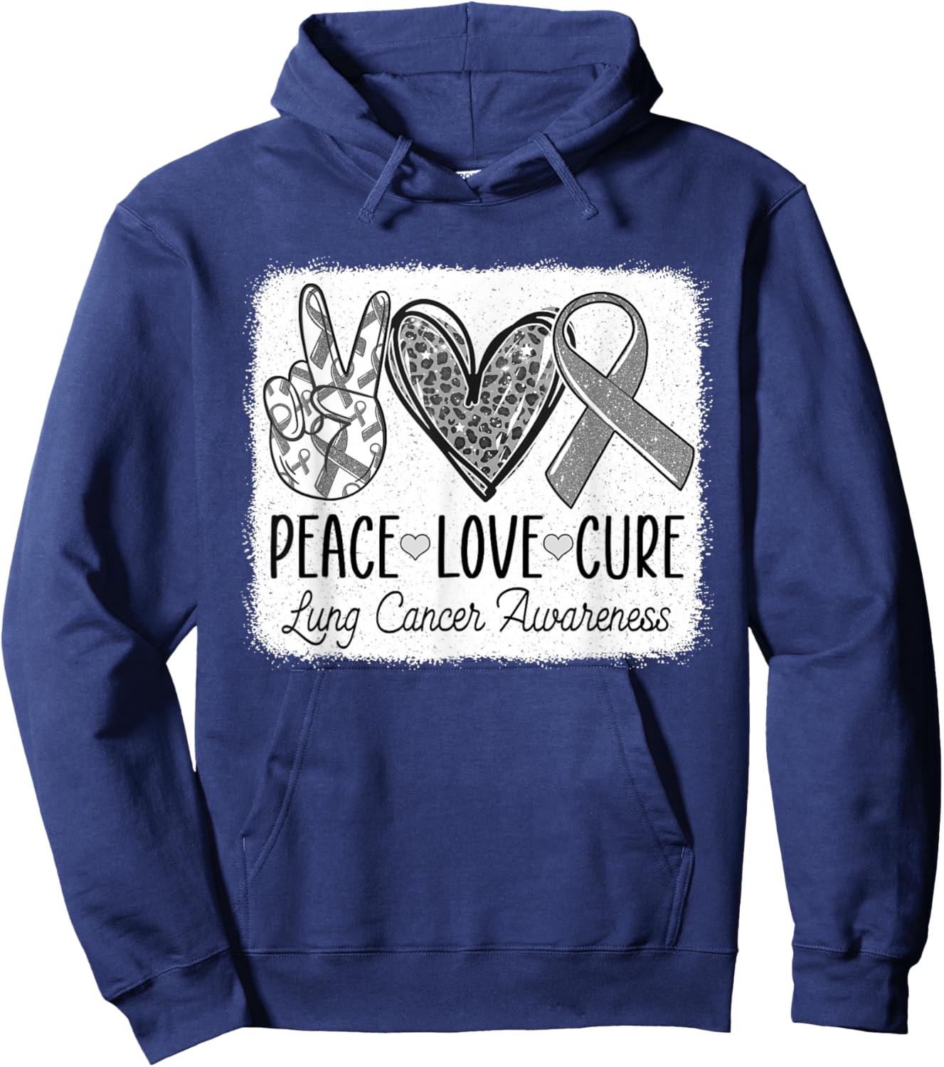 Lung Cancer Awareness Peace Love Cure White Ribbon Hoodie - Hoodie | Navy