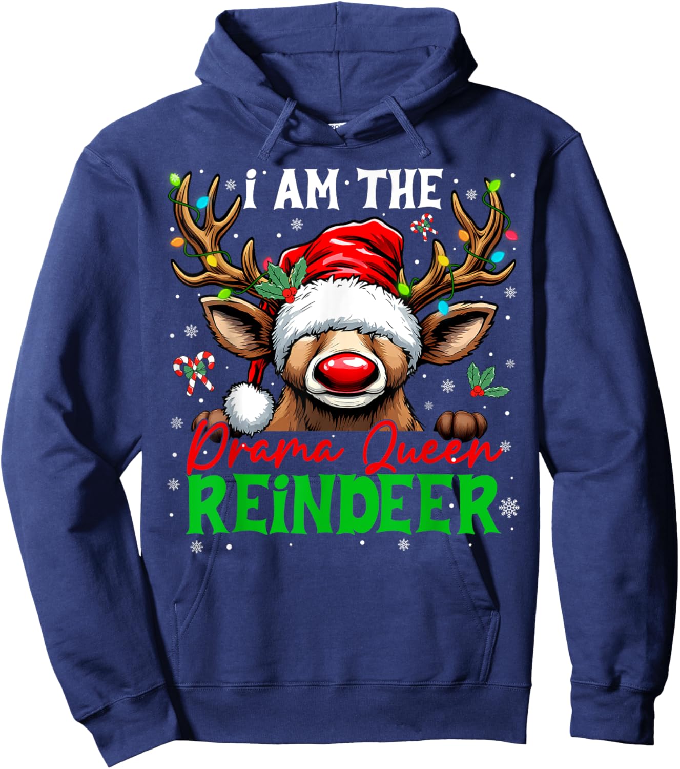 Funny Christmas Family Matching I'm The Drama Queen Reindeer Hoodie - Hoodie | Navy