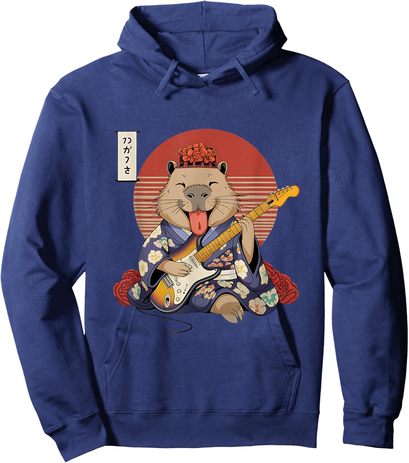 Japanese Samurai Capybara Guitar Kawaii Kimono Manga Hoodie - Hoodie | Navy
