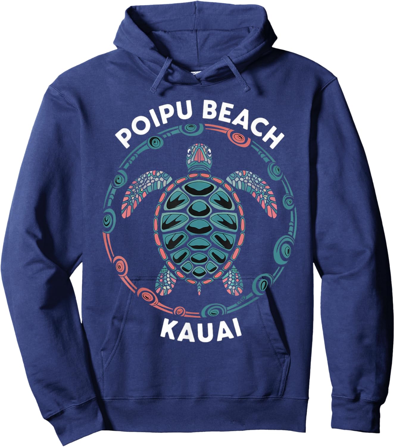 Poipu Beach Kauai Hawaii Islands Tropical Tribal Turtle Hoodie - Hoodie | Navy
