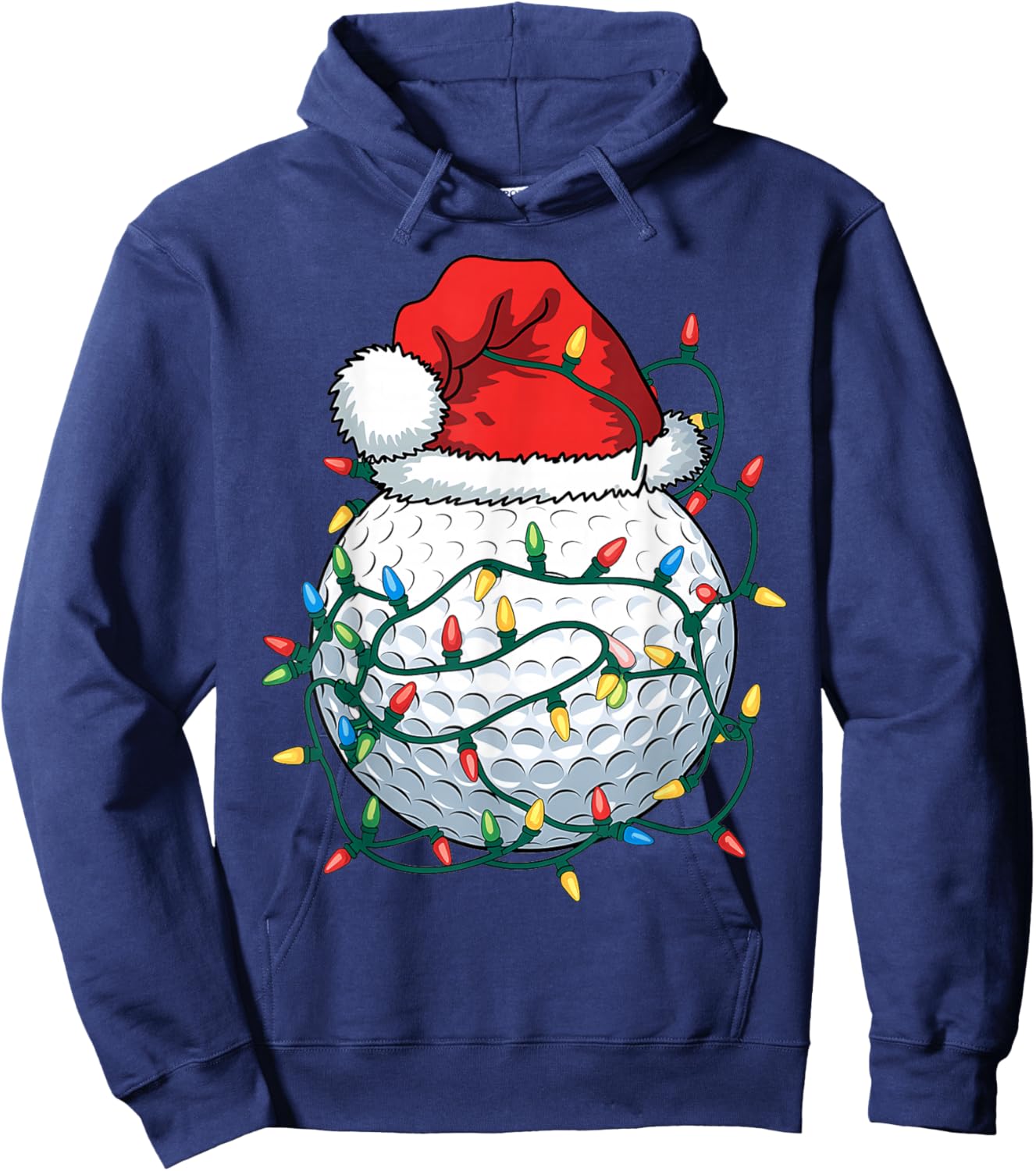 Golf Ball Santa Hat Men Christmas Golfing Xmas Lights Hoodie - Hoodie | Navy