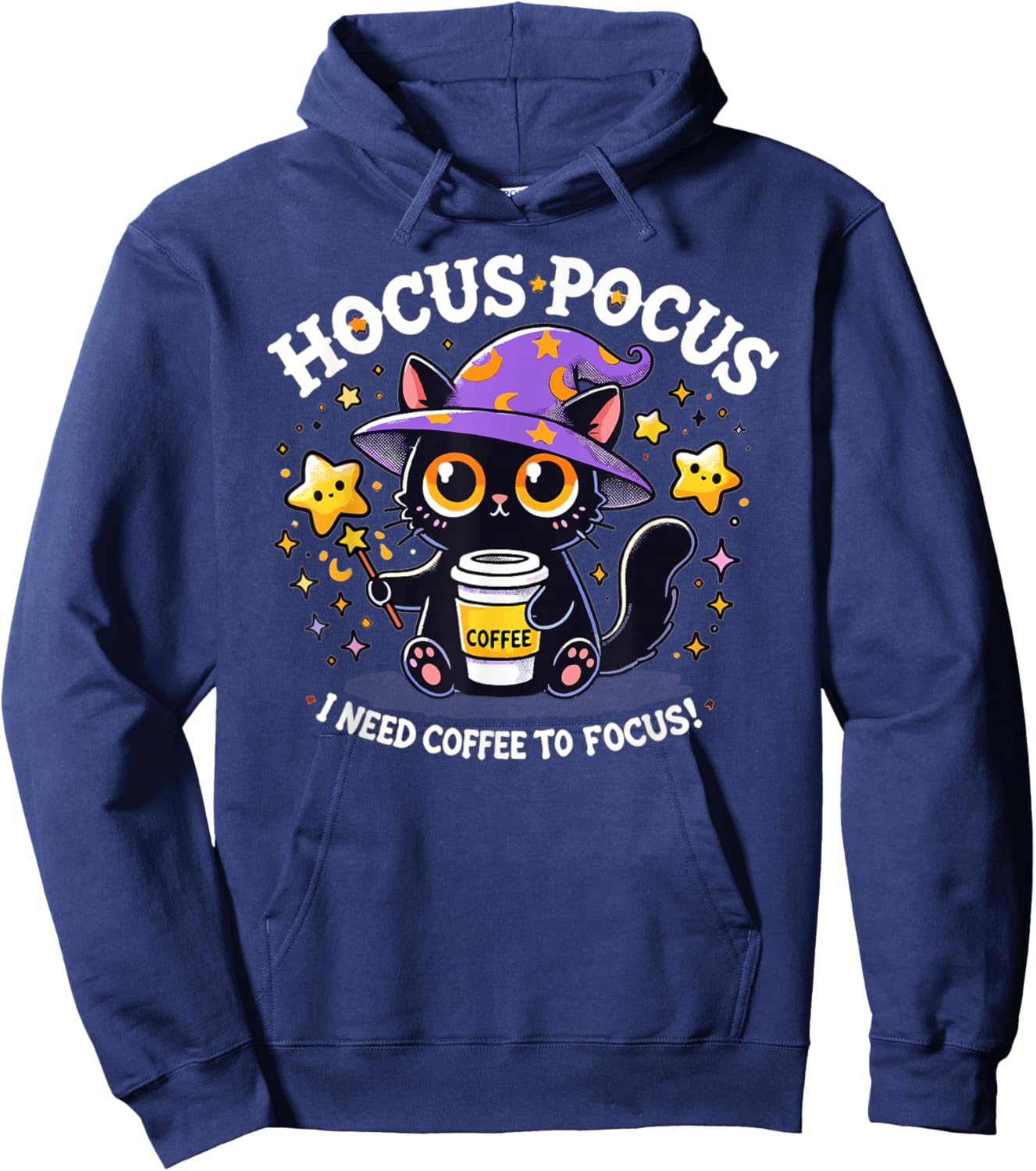 Hocus Pocus I Need Coffee to Focus Funny Kitten Hoodie - Hoodie | Navy